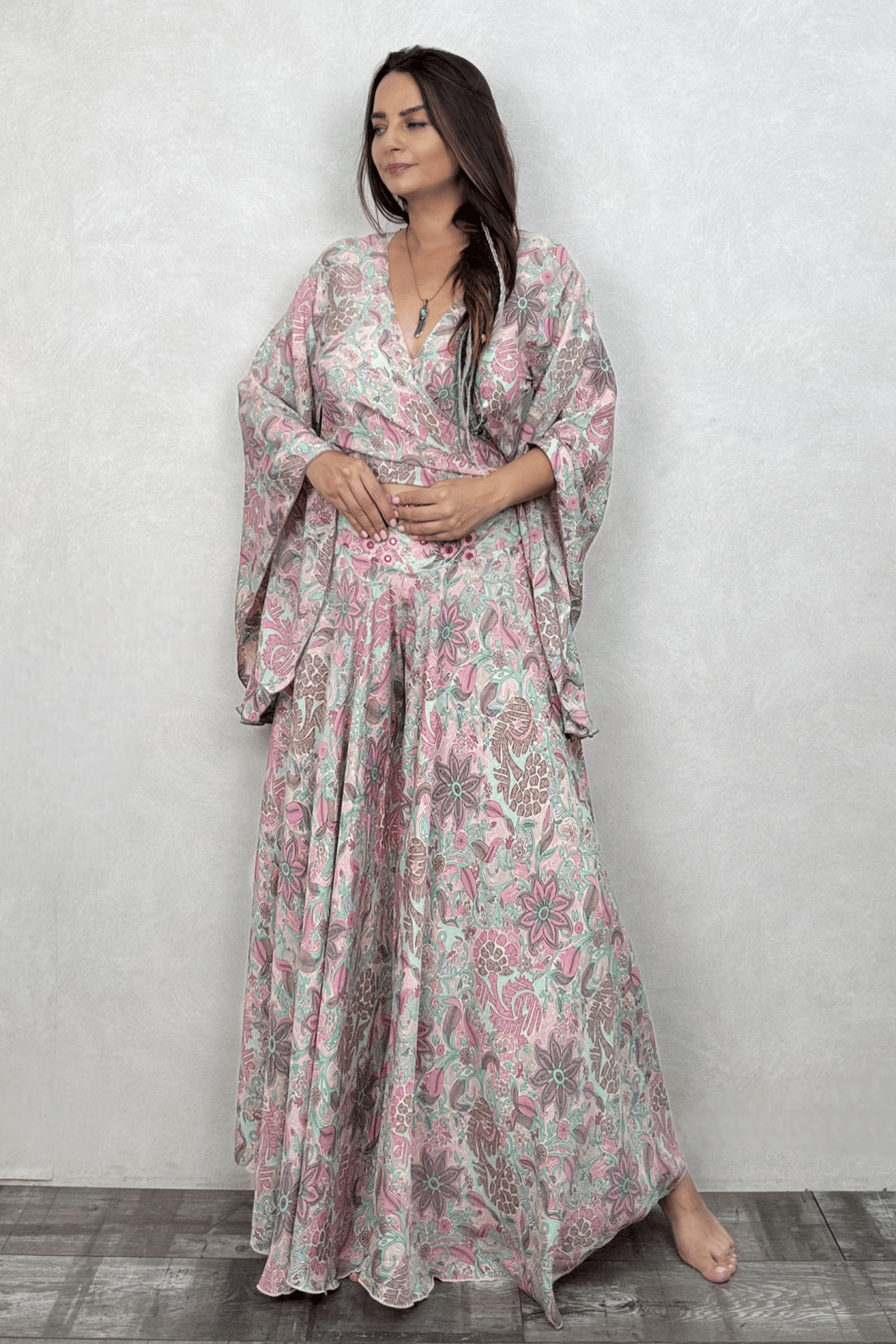 Kimono Kol İpek Bolero Bluz - Somon