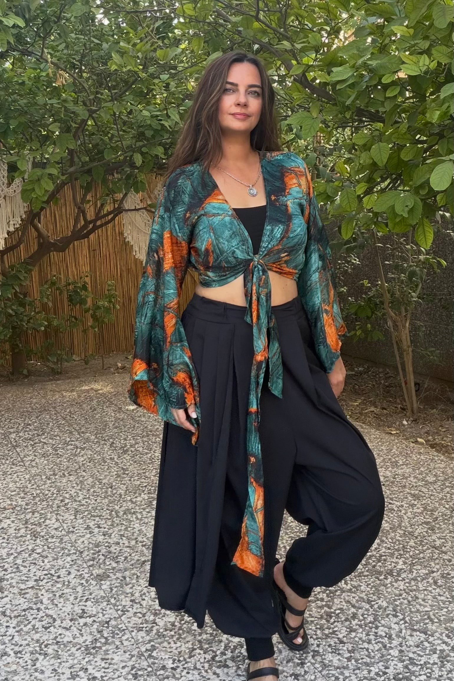 . - Kimono Kol İpek Bolero Bluz -Zümrüt