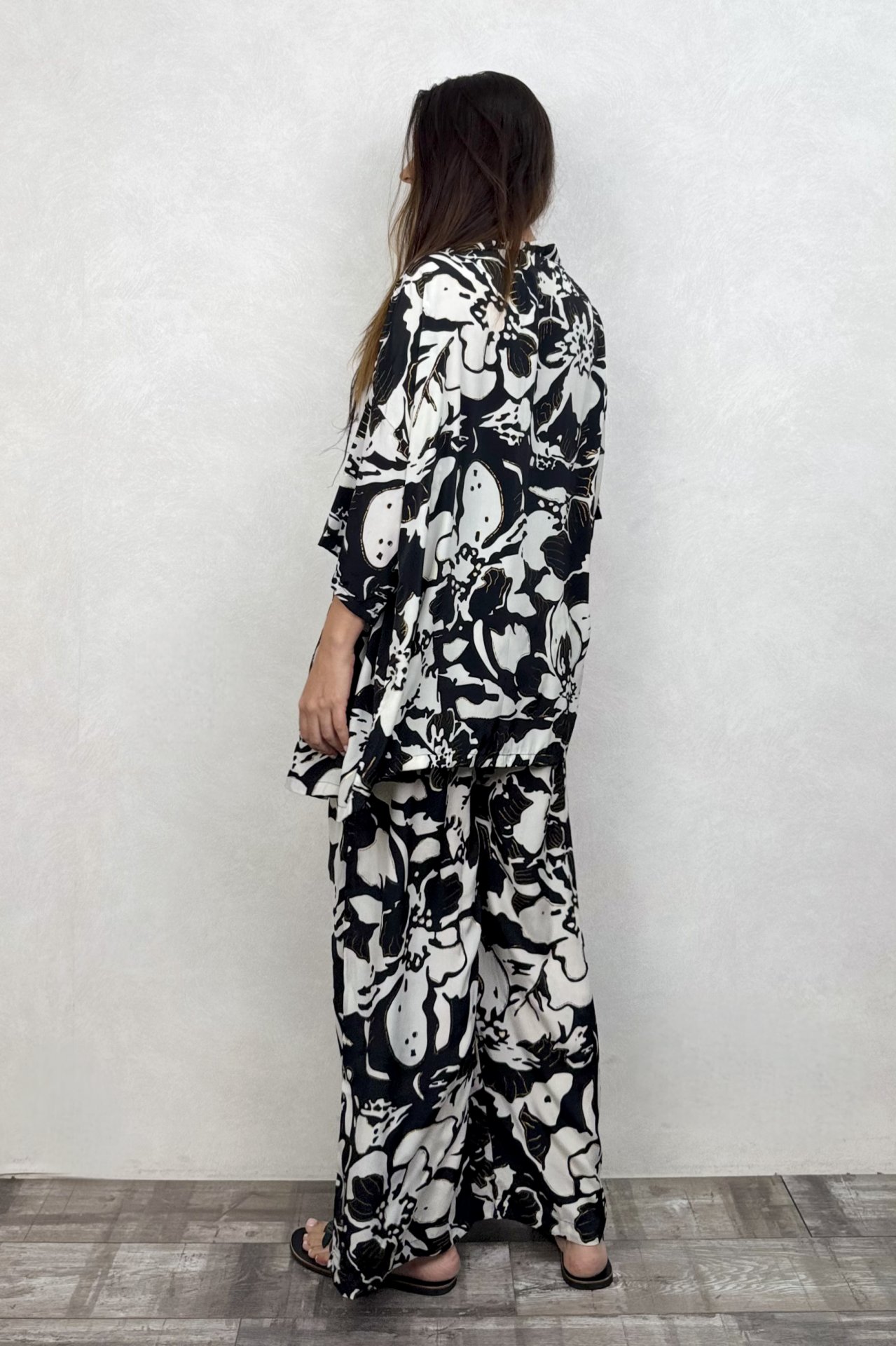 Kybele Kimono Pantolon Takım - Siyah Beyaz