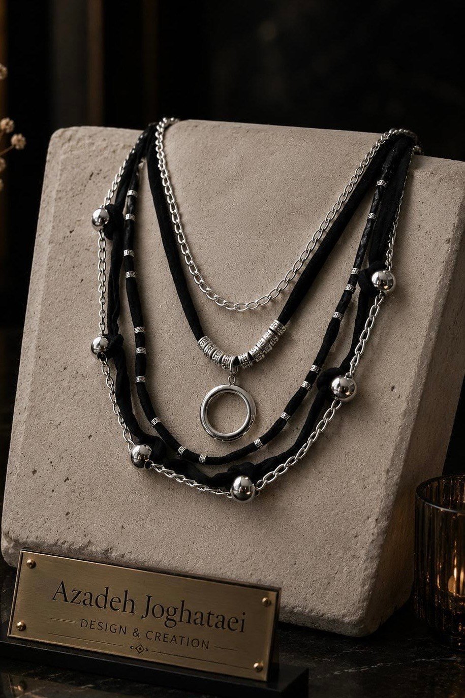 . - Lamante Circle Tasarım Kolye  - Silver Siyah