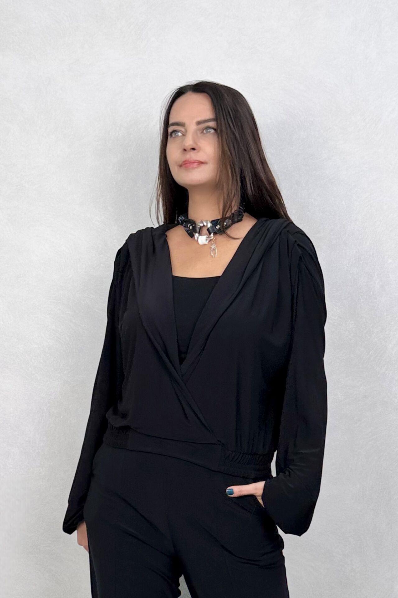 Lamante Circle Tasma Kolye - Siyah Silver