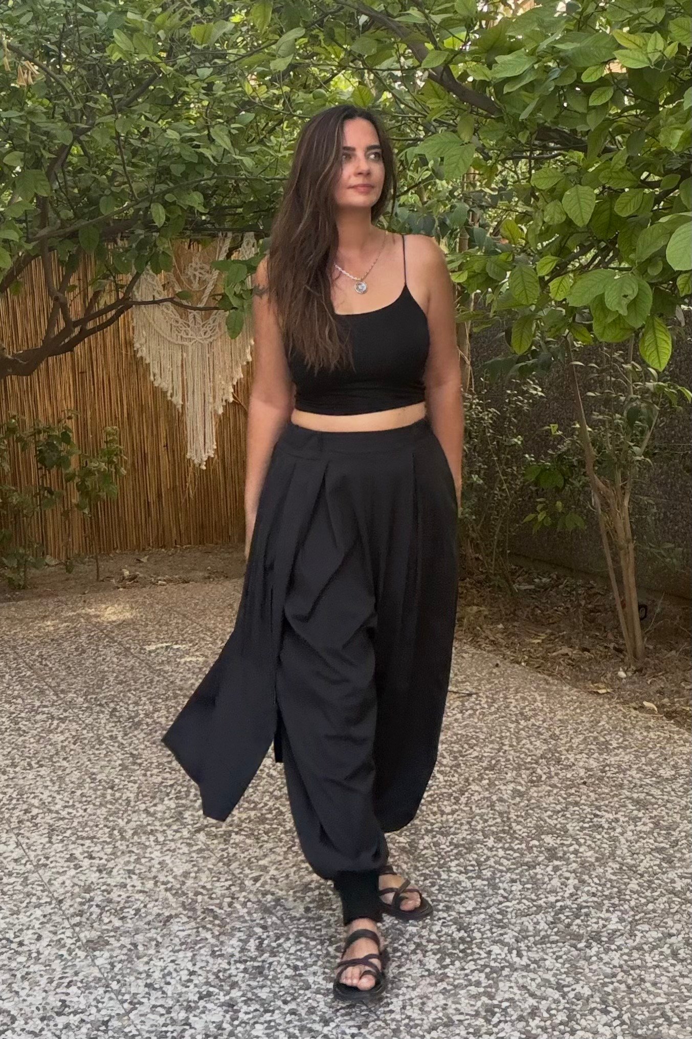 . - Lamante Kuşaklı Balon Pantolon - Siyah