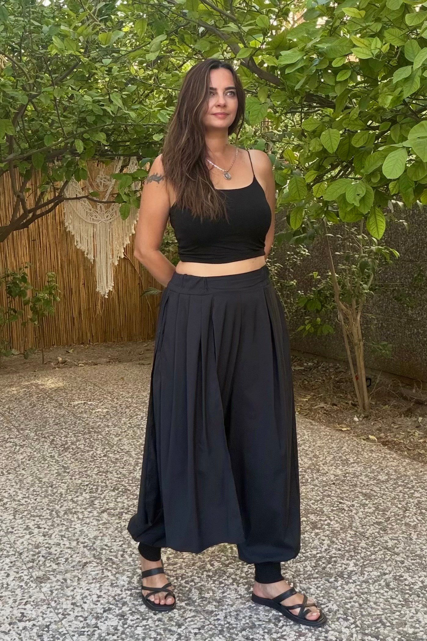 . - Lamante Kuşaklı Balon Pantolon - Siyah