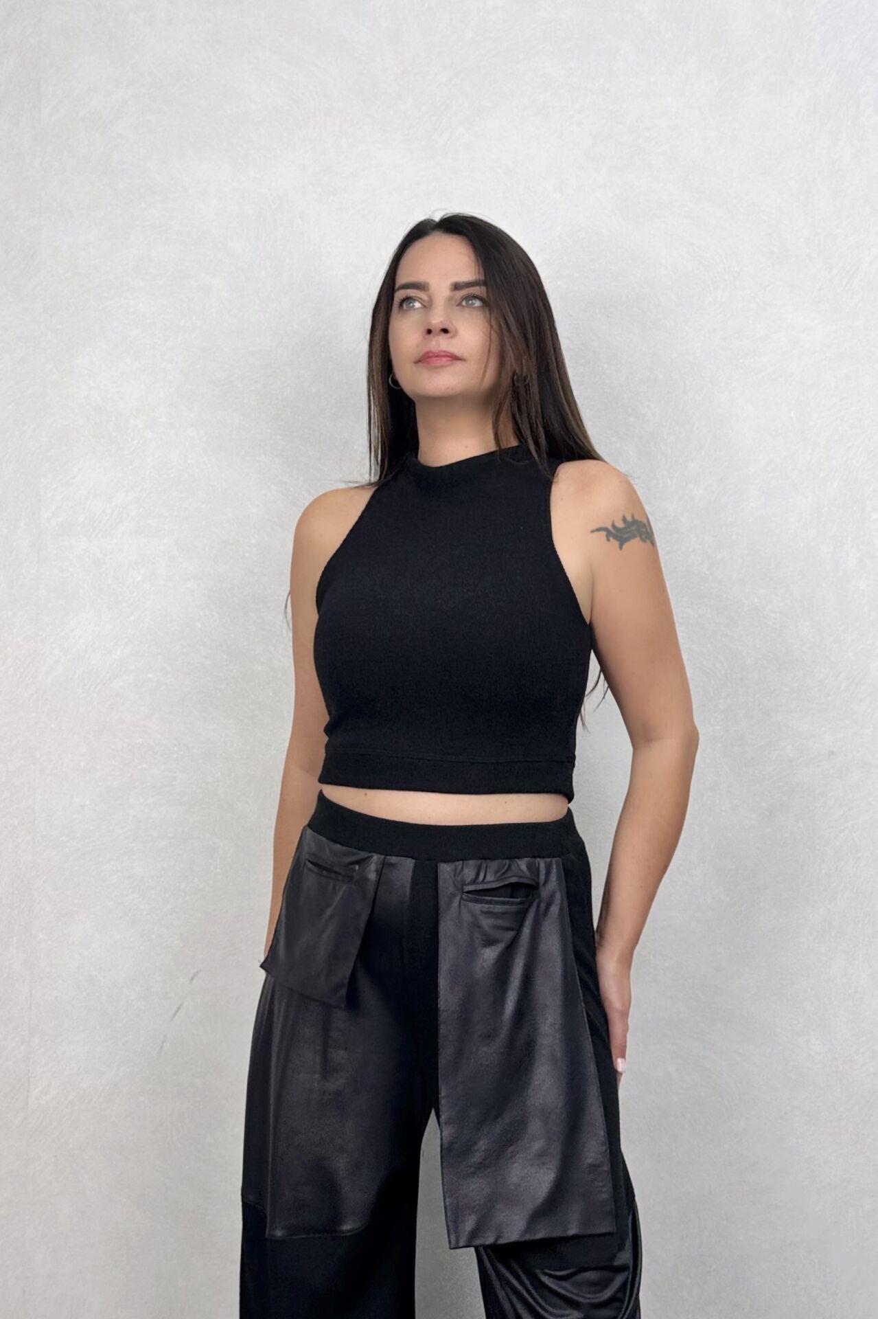 Lamante Vega Triko Crop Bluz - Siyah