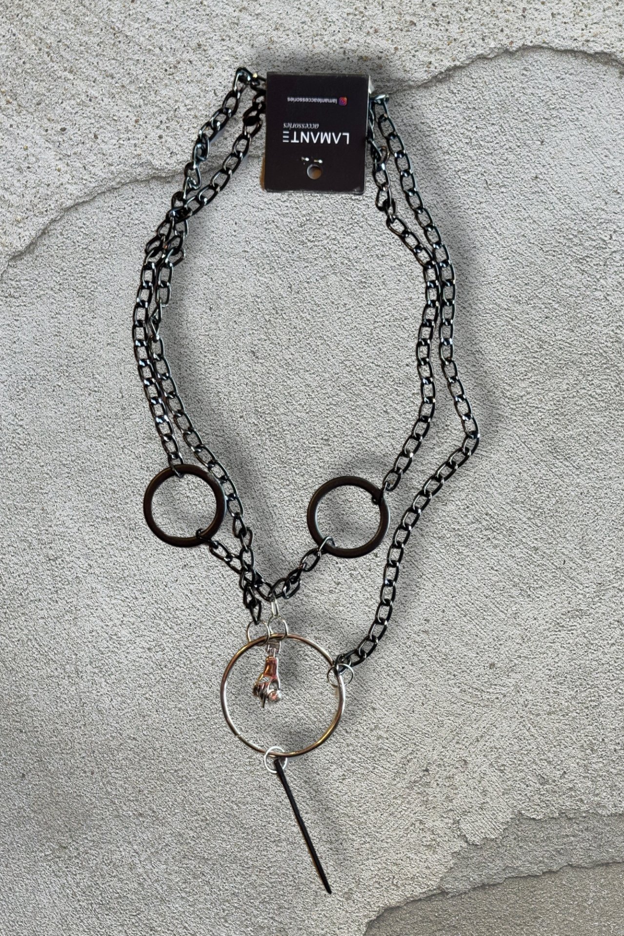 Lamante Way Tasarım Zincir Kolye - Siyah Silver