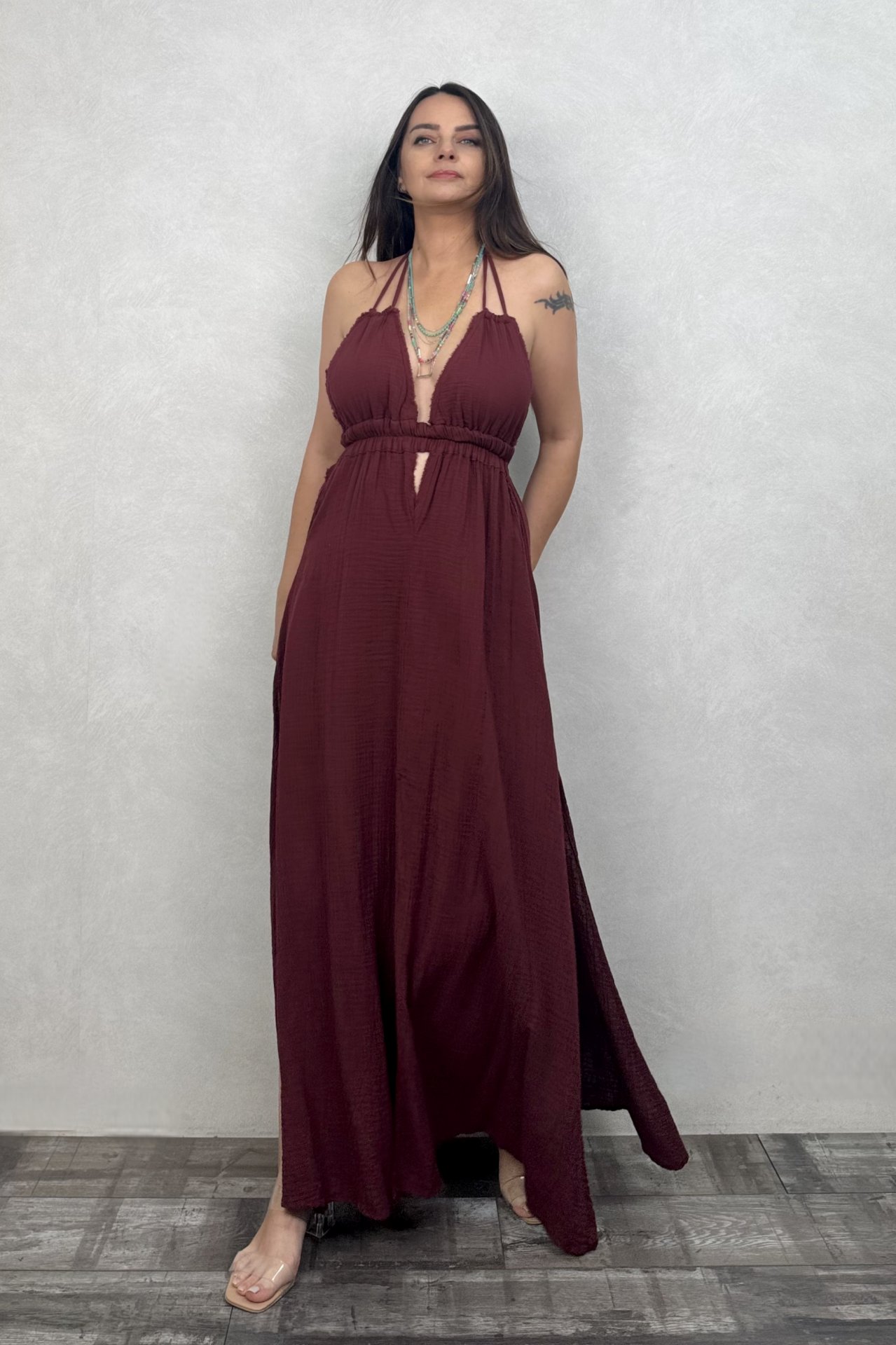 Lilith Müslin Elbise Ruby Wine - Bordo