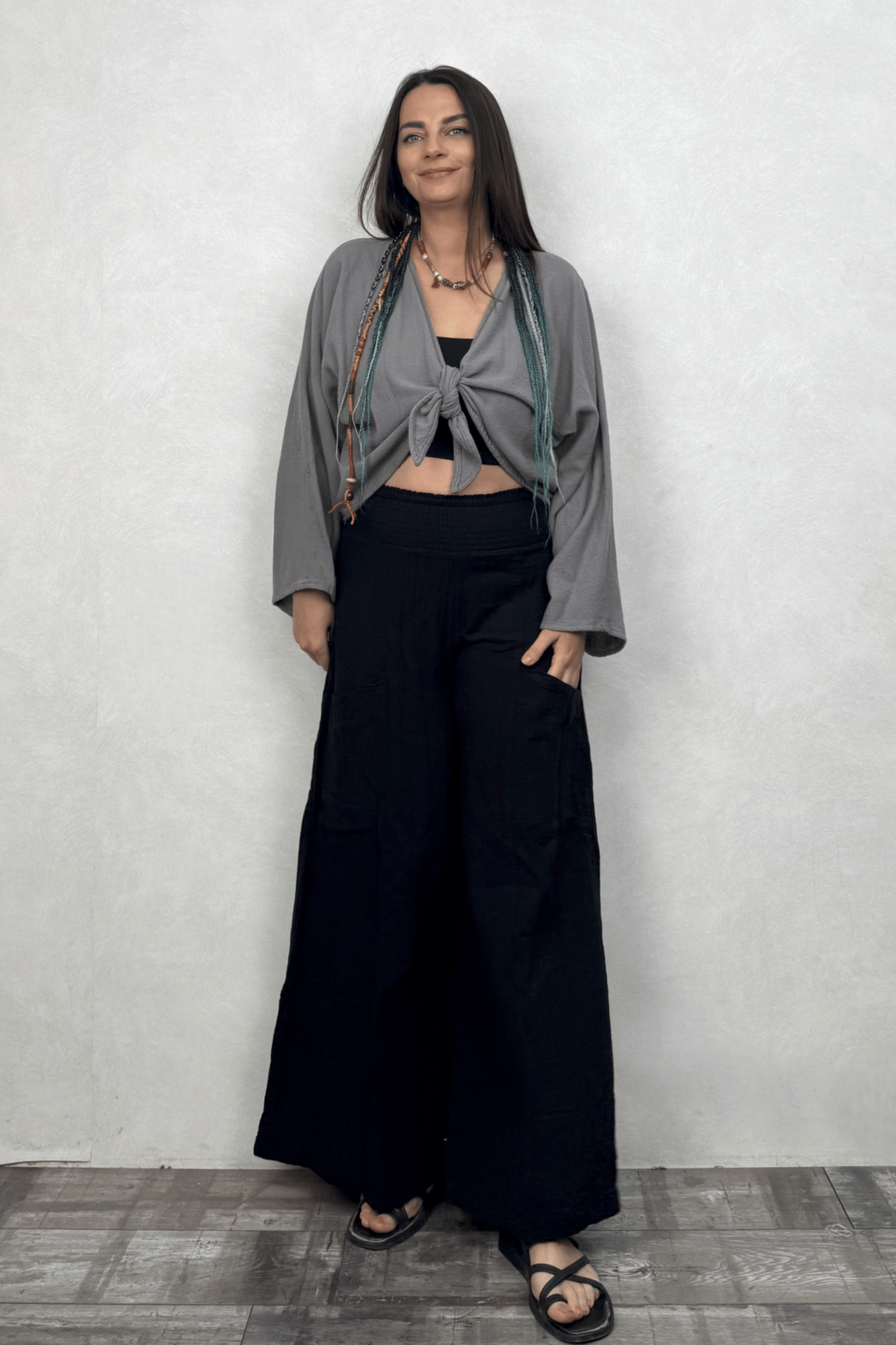 Lyra Nature Bağlamalı Bluz Dark Grey - Antrasit