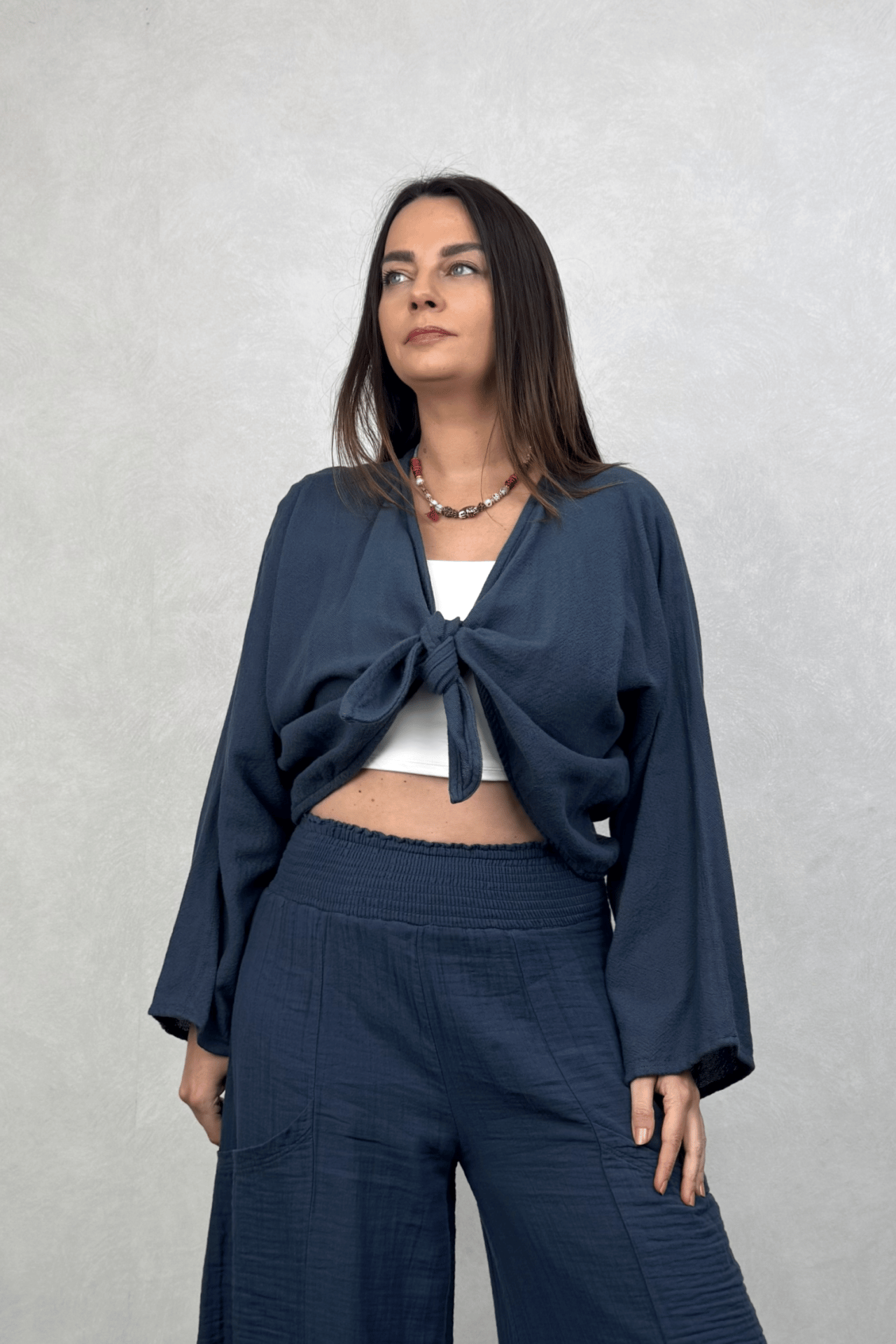 Lyra Nature Bağlamalı Bluz Midnight Navy - Petrol