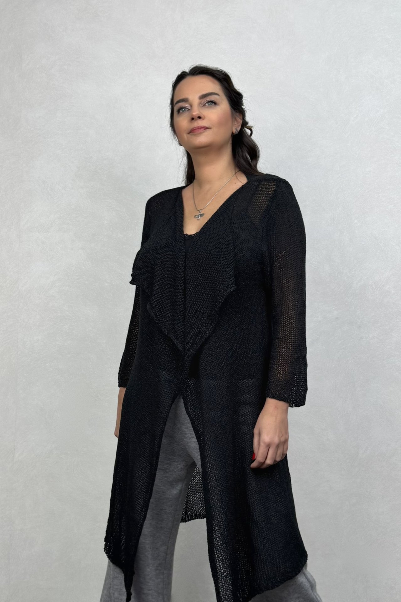 Merserize Basic Maxi Hırka -Siyah