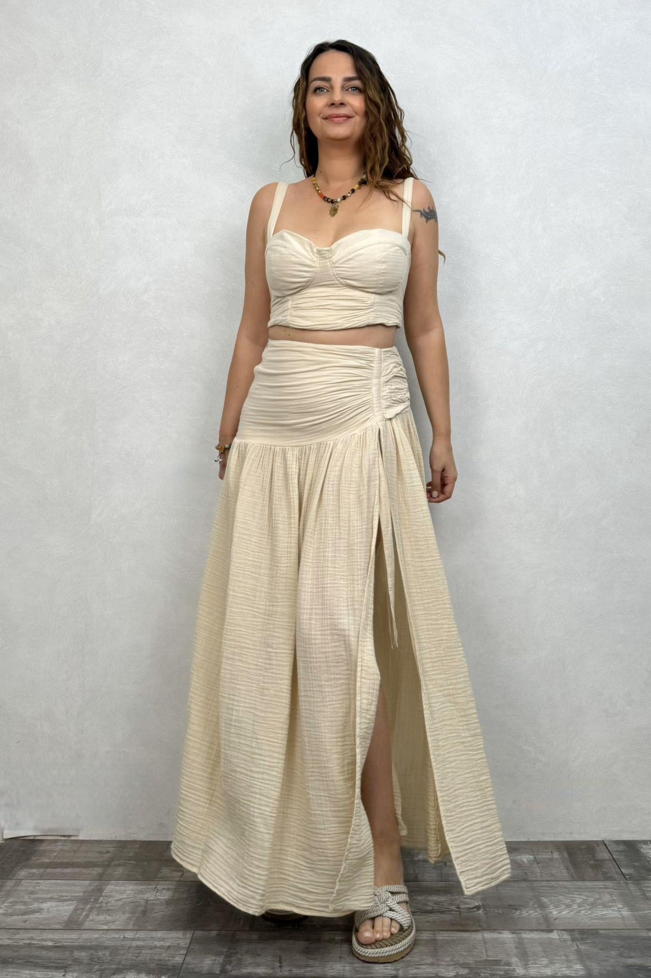 Mezula Drape Müslin Takım - Bej
