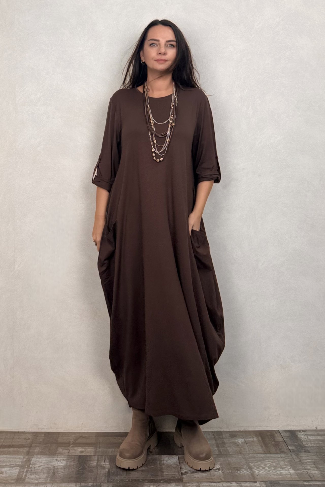 Nilda Cepli Salaş Maxi Elbise - Kahverengi