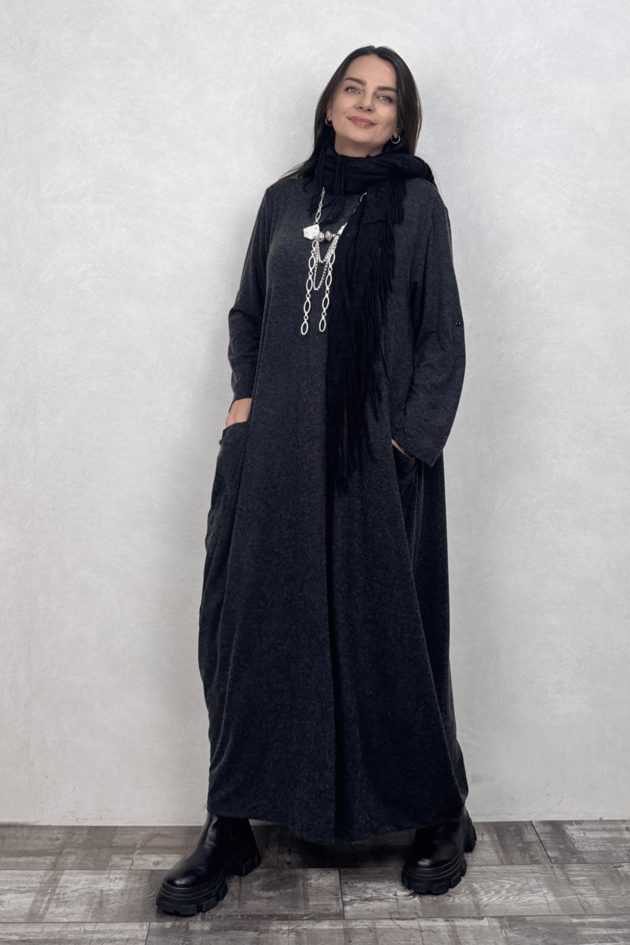 Nilda Cepli Triko Maxi Elbise - Antrasit