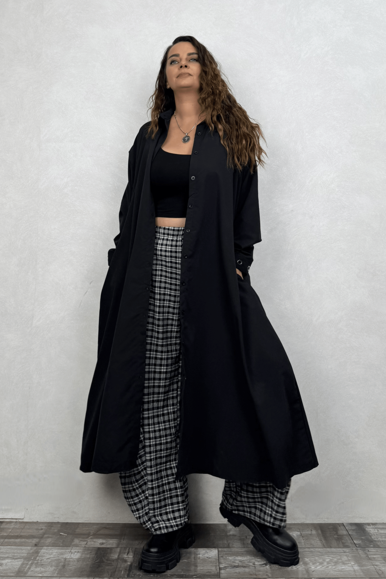 Oversize Gömlek Elbise - Siyah