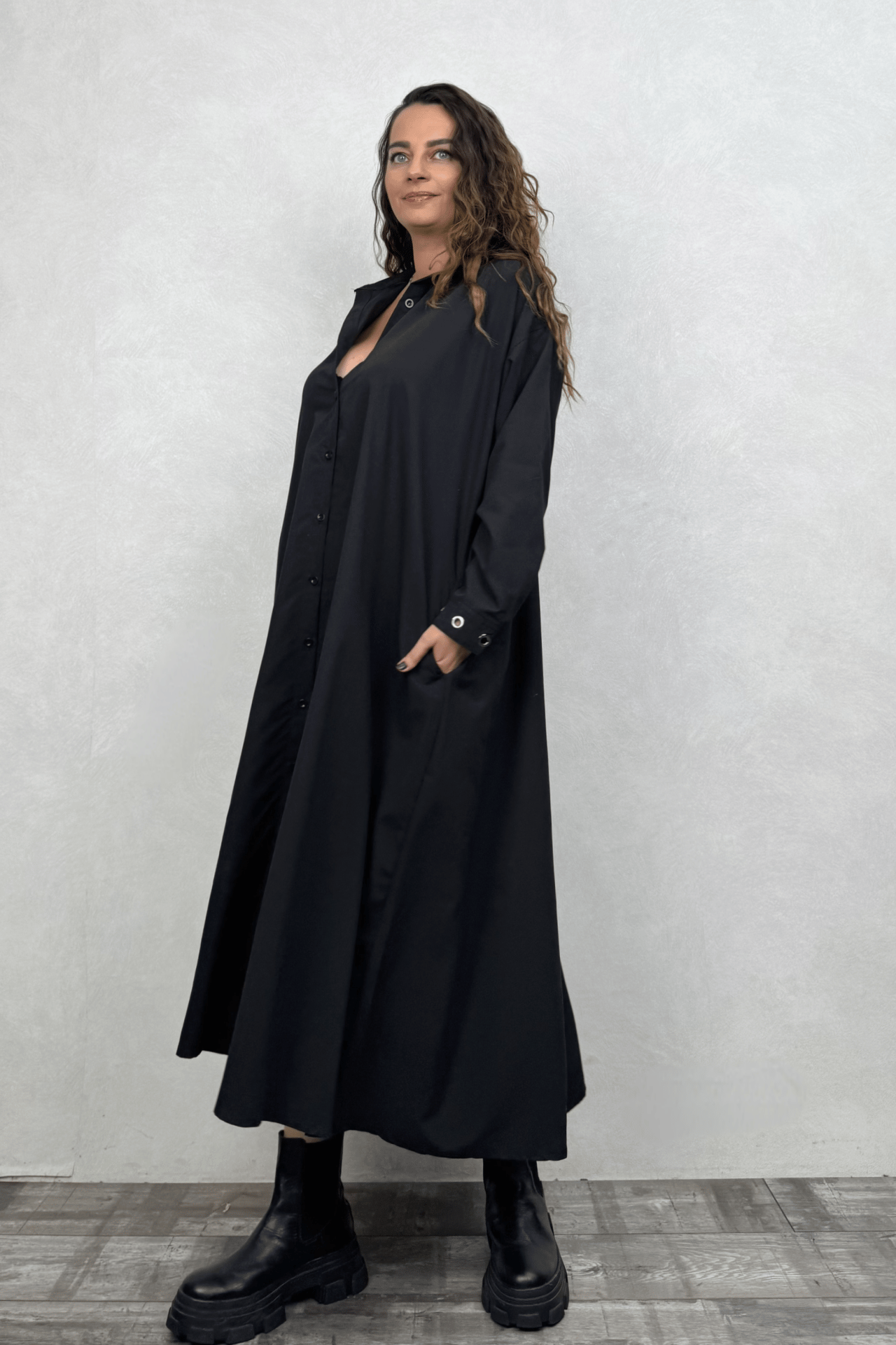 Oversize Gömlek Elbise - Siyah