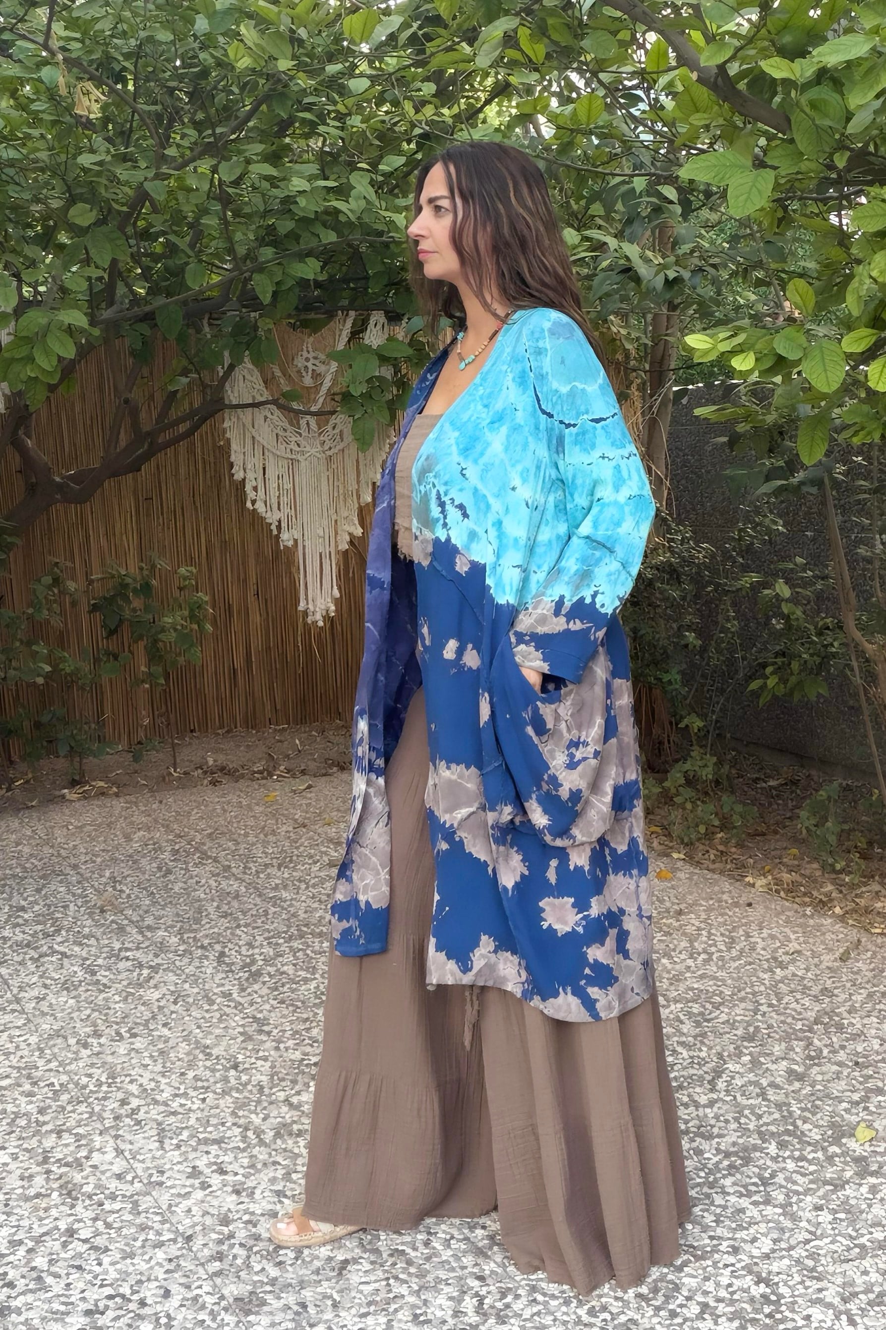 . - Salaş Batik Kaftan - Mavi Vizon 