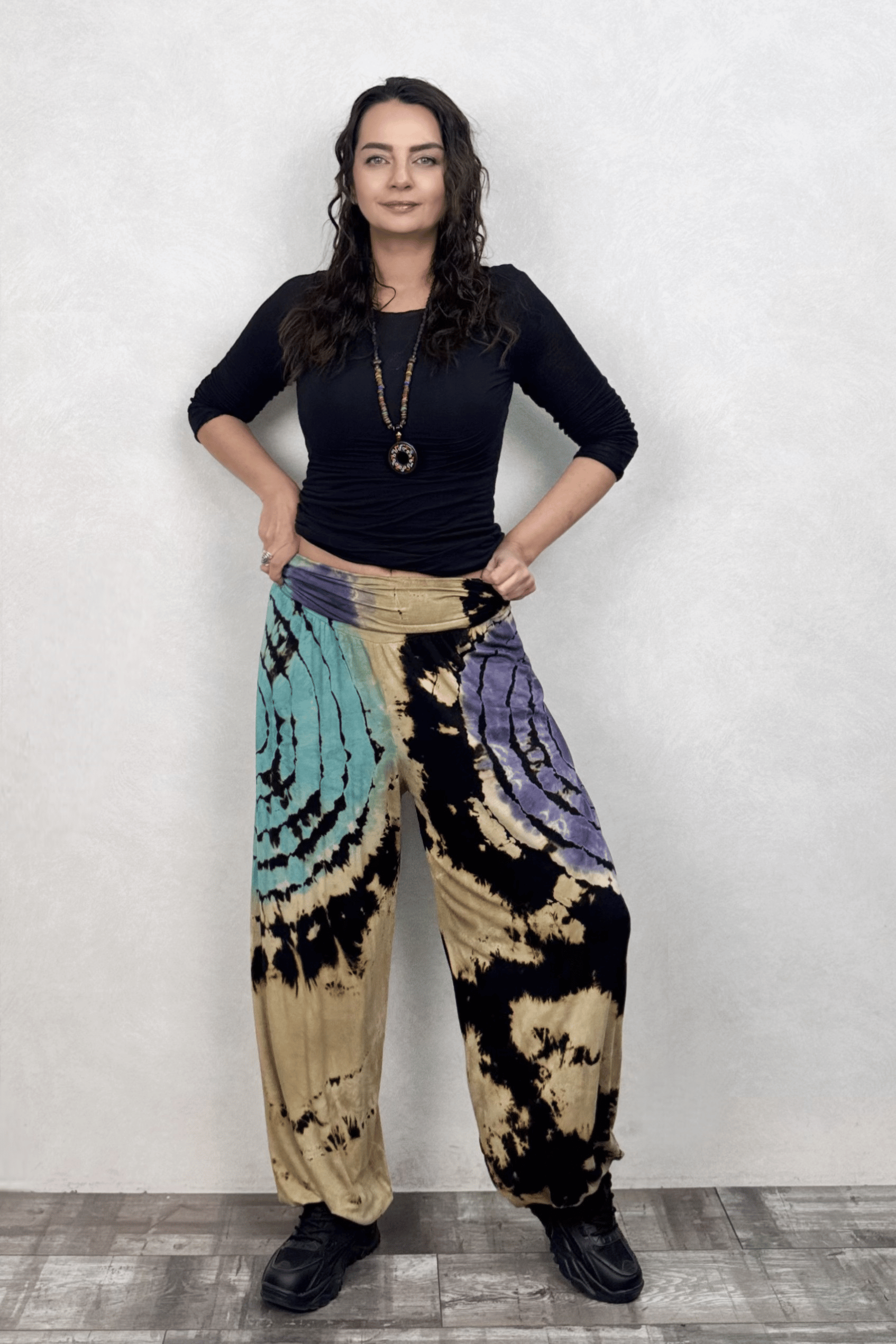 . - Sasha Gipe Bel Detaylı Şalvar Pantolon - Batik Siyah