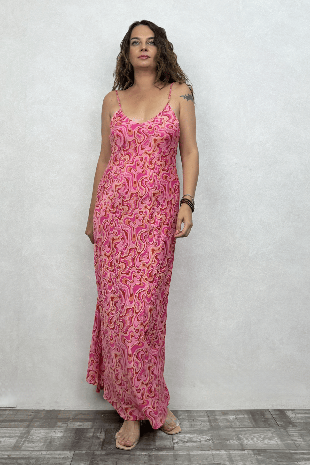 Sue İpek Elbise - Pembe Dalga