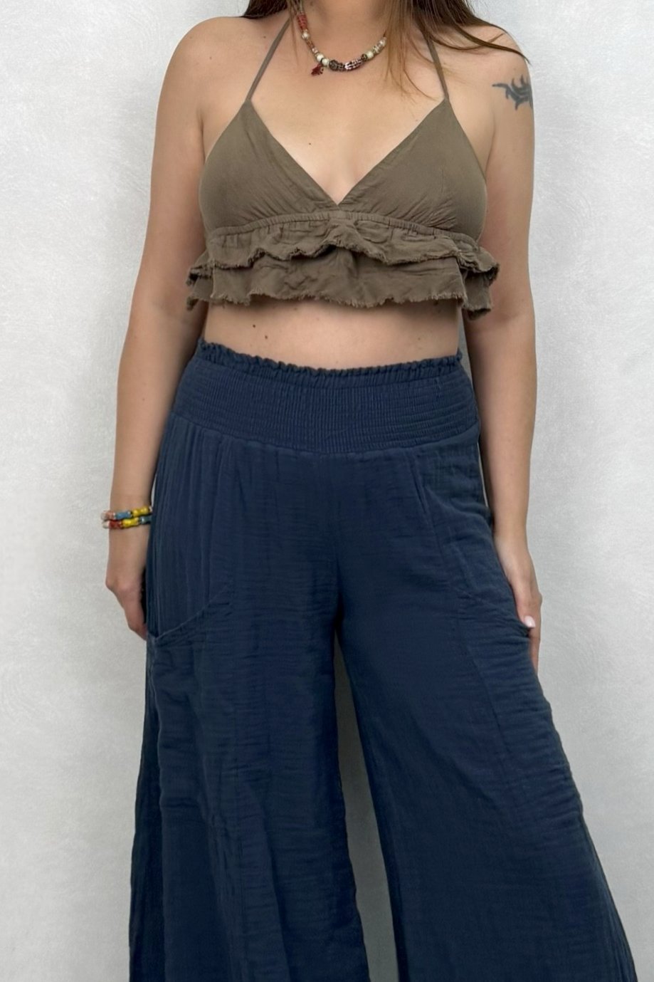 Vialis Fırfırlı Crop Neutral Brown - Doğal Kahve