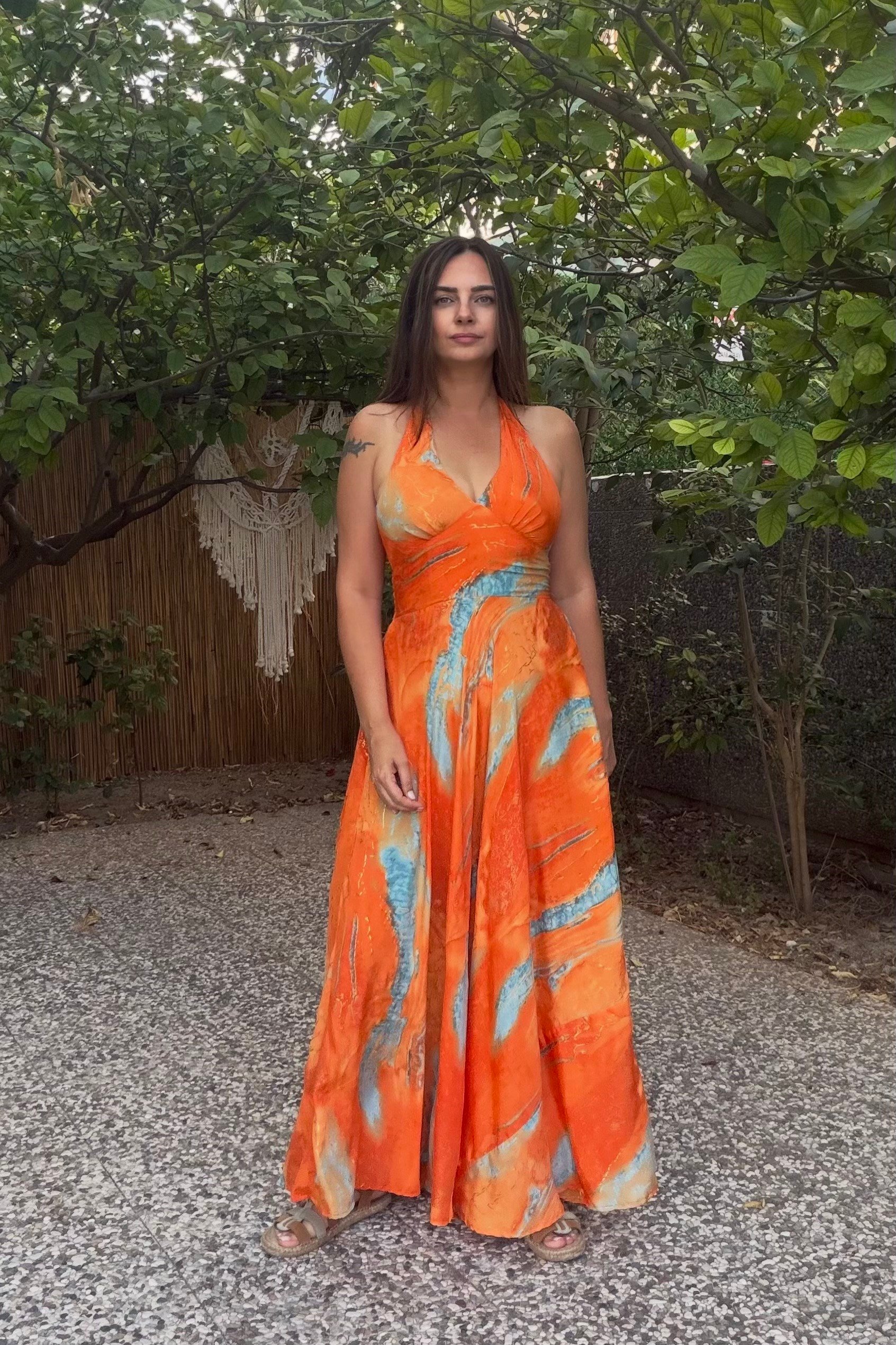 . - Victoria İpek Elbise - Sunset Orange