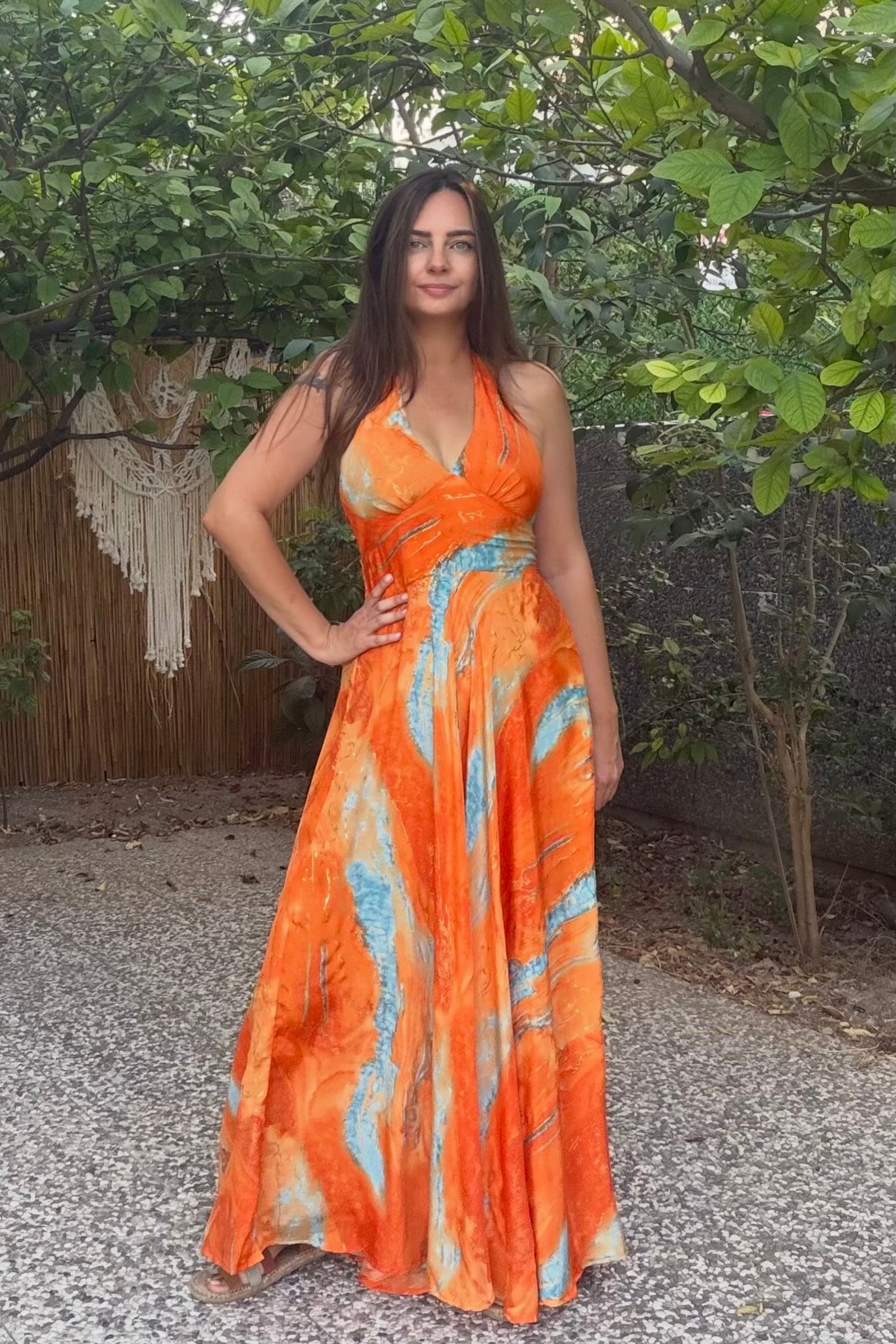 . - Victoria İpek Elbise - Sunset Orange