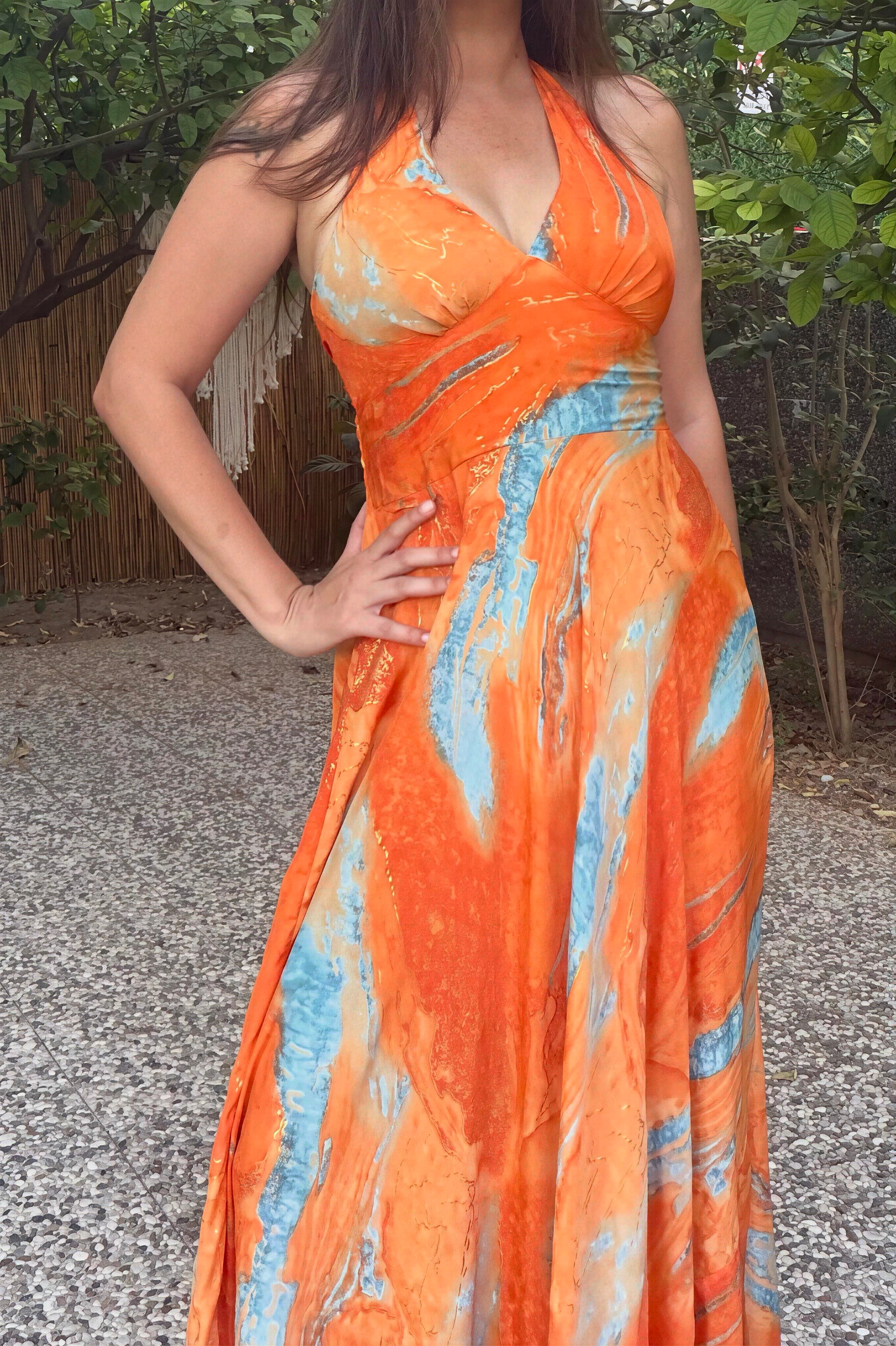 . - Victoria İpek Elbise - Sunset Orange