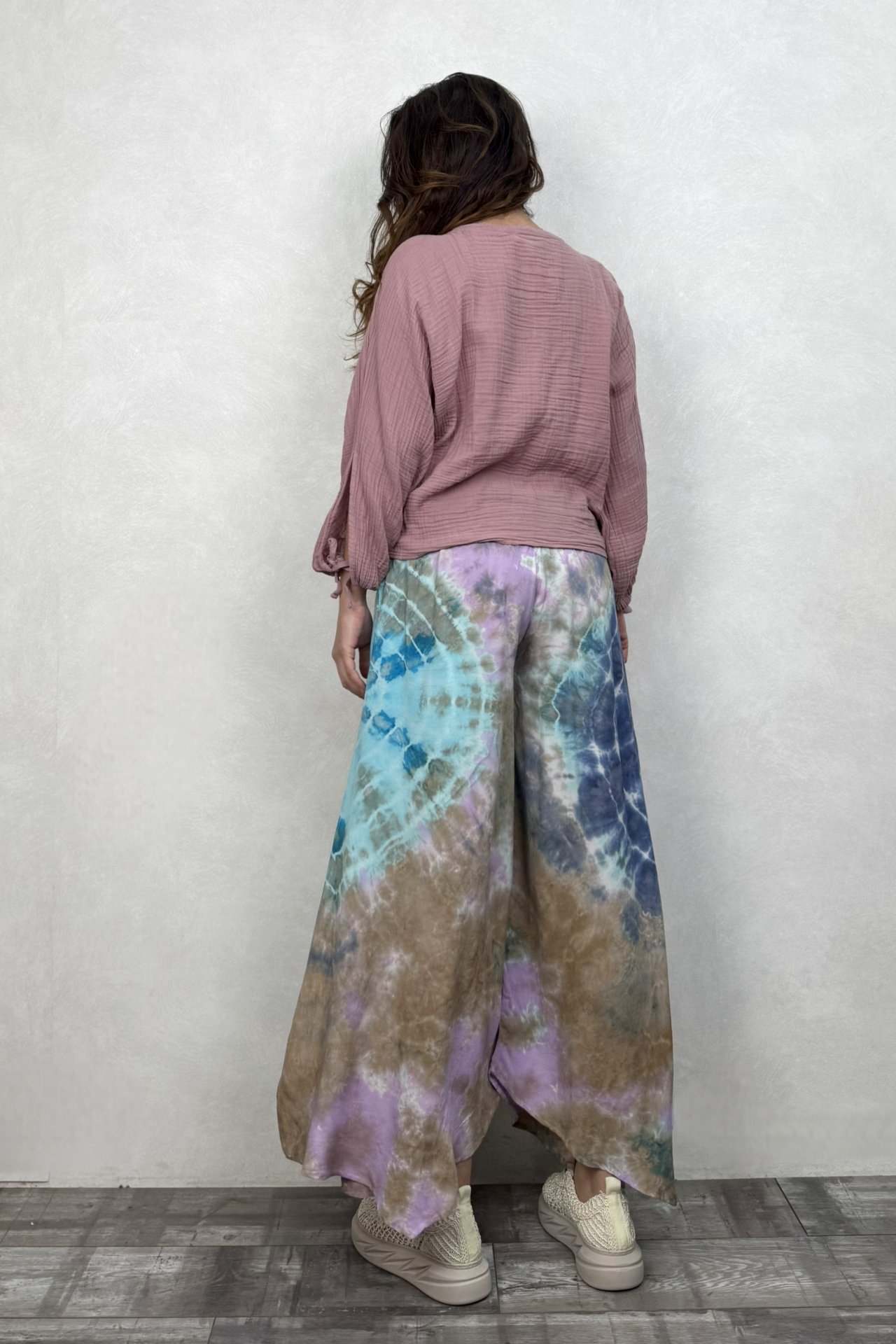 Yırtmaçlı Batik Pantolon - Mavi Lila