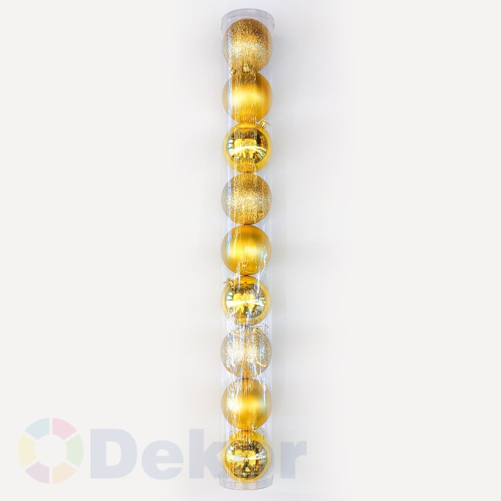 10 cm Yılbaşı Topu Gold 9 Lu Set / Parlak-Mat-Simli