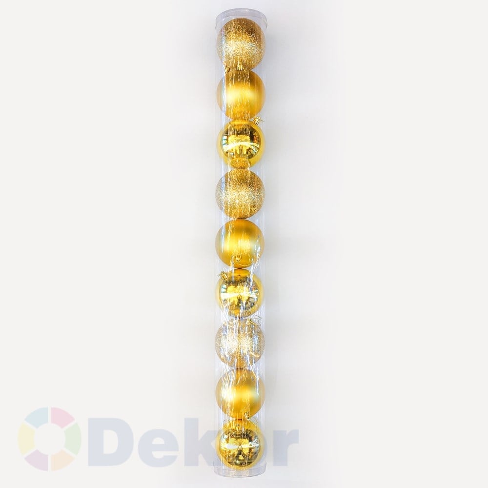 10 cm Yılbaşı Topu Gold 9 Lu Set / Parlak-Mat-Simli