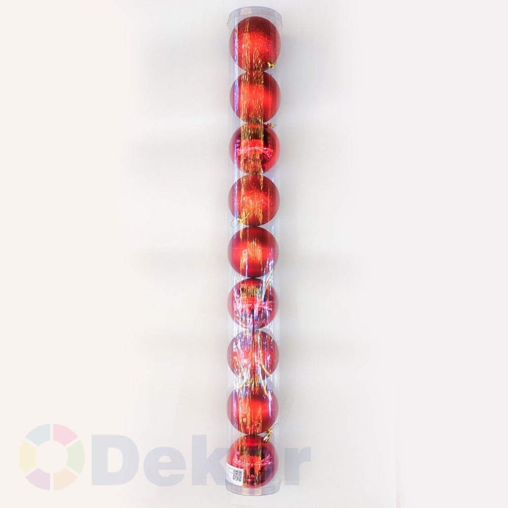 10 cm Yılbaşı Topu Red 9 Lu Set / Parlak-Mat-Simli