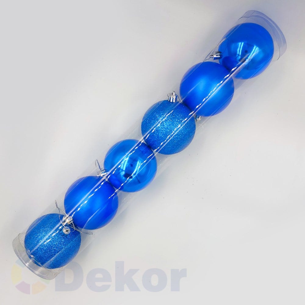 8 cm Yılbaşı Topu Blue 6 Lı Set / Parlak-Mat-Simli