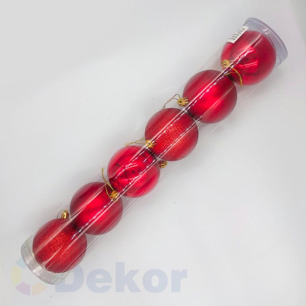 8 cm Yılbaşı Topu Red 6 Lı Set / Parlak-Mat-Simli