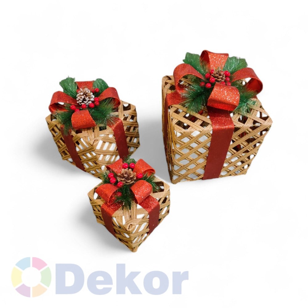 Hediye Kutusu Seti 15/20/25 cm Rattan Kırmızı