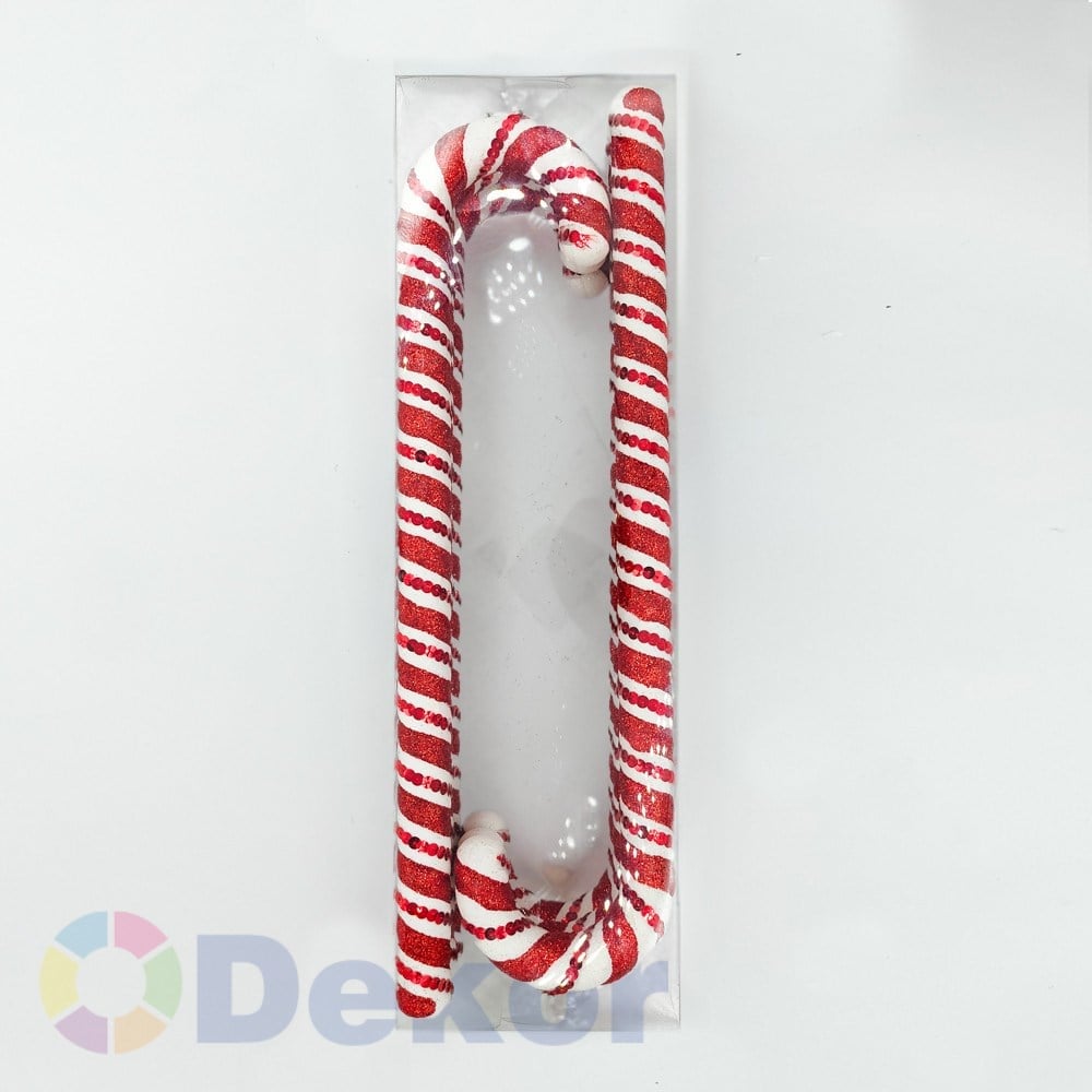 Kırmızı Beyaz Baston Şeker Simli 40 cm 6Lı (2,5x10x45)