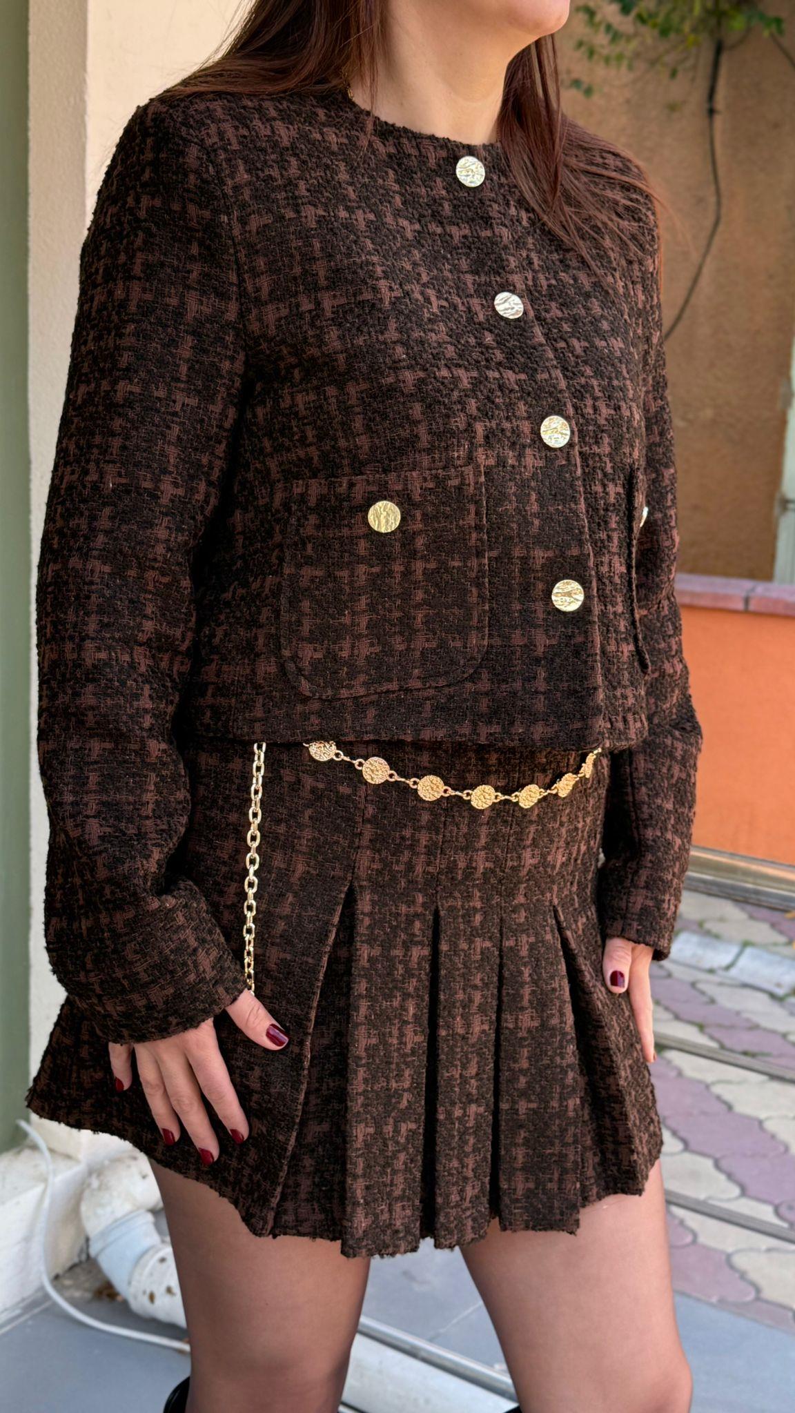 Dokulu Tüvit Etek Kahve