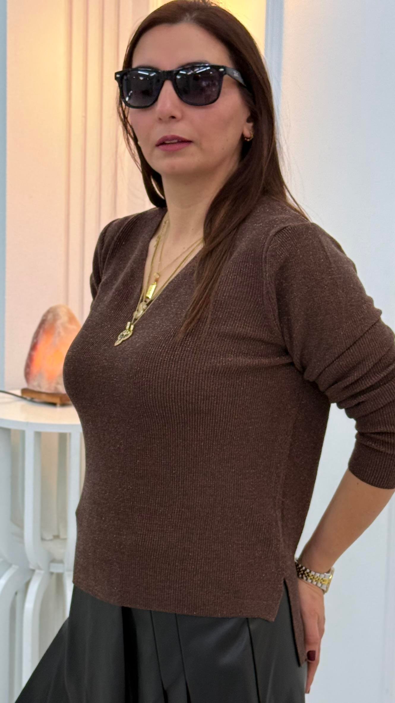 Simli V Yaka Bluz Vizon