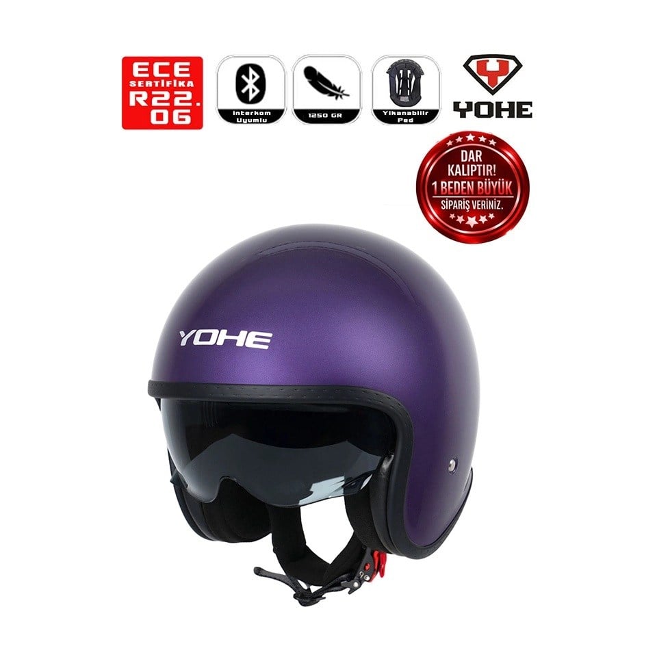 YOHE MOTOSİKLET KASKI 880-SHINY-TITANIUM-PURPLE