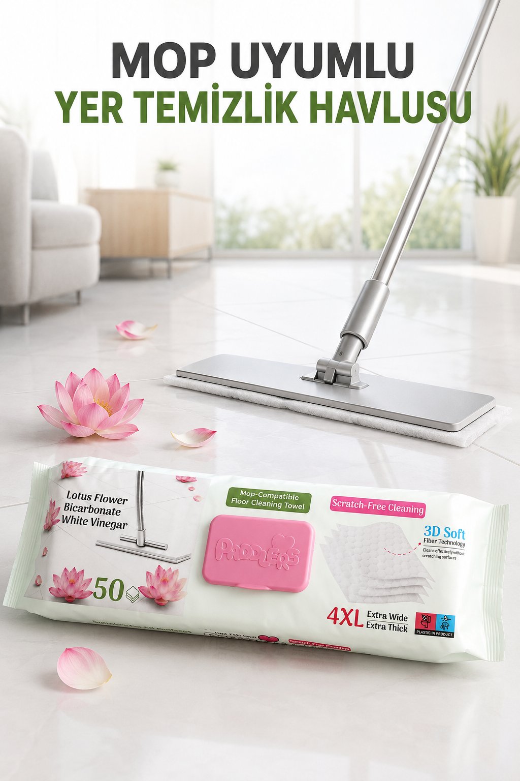 Easy Clean Lotus Çiçeği Kokulu Mopa Uyumlu Yer Temizlik Havlusu 8x50 400 Yaprak