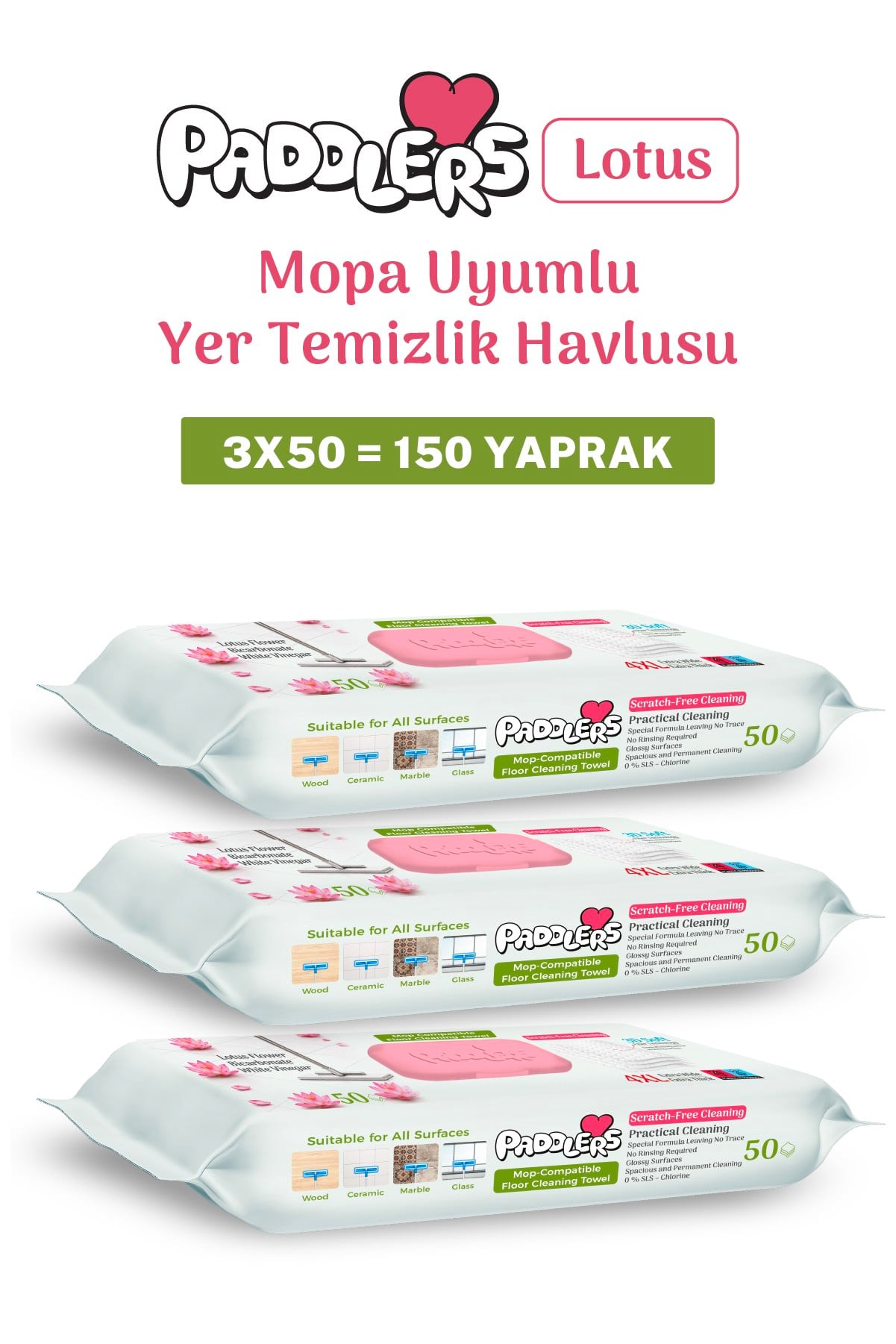 Easy Clean Lotus Çiçeği Kokulu Mopa Uyumlu Yer Temizlik Havlusu 3x50 150 Yaprak