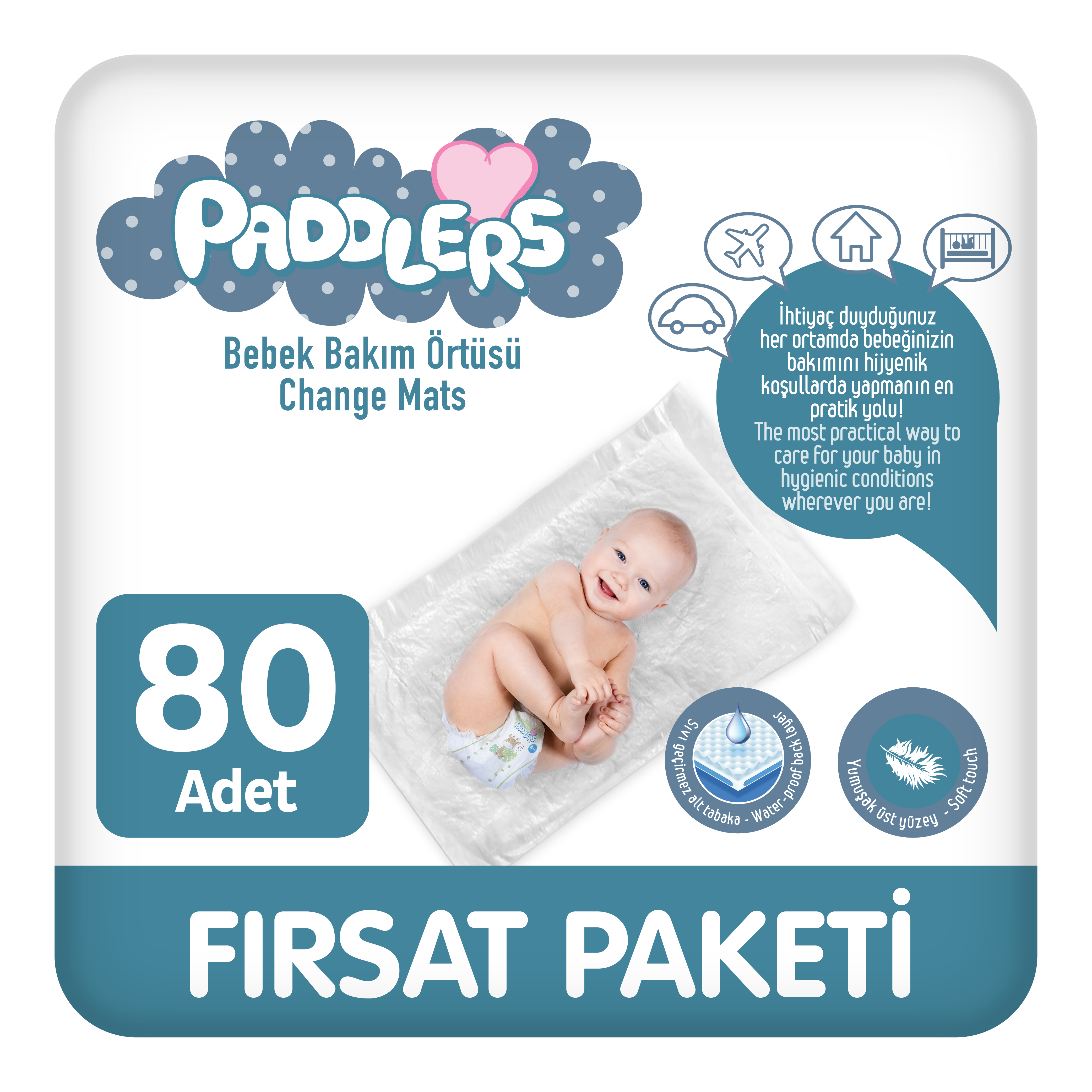 Paddlers 8x10 80 Adet Bebek Bakım Örtüsü (60X60 Boyutunda)
