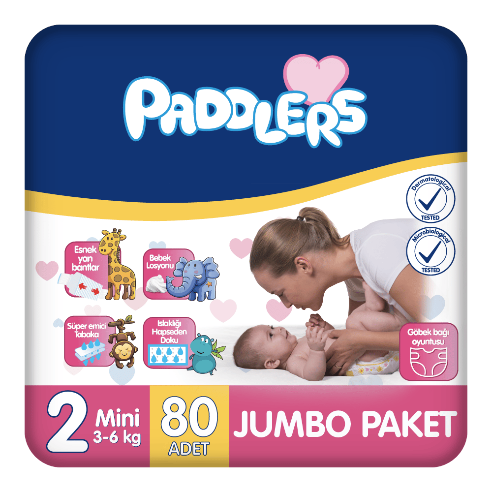 Paddlers Bebek Bezi 2 Numara Mini 80 Adet (3-6 Kg) Jumbo Paket