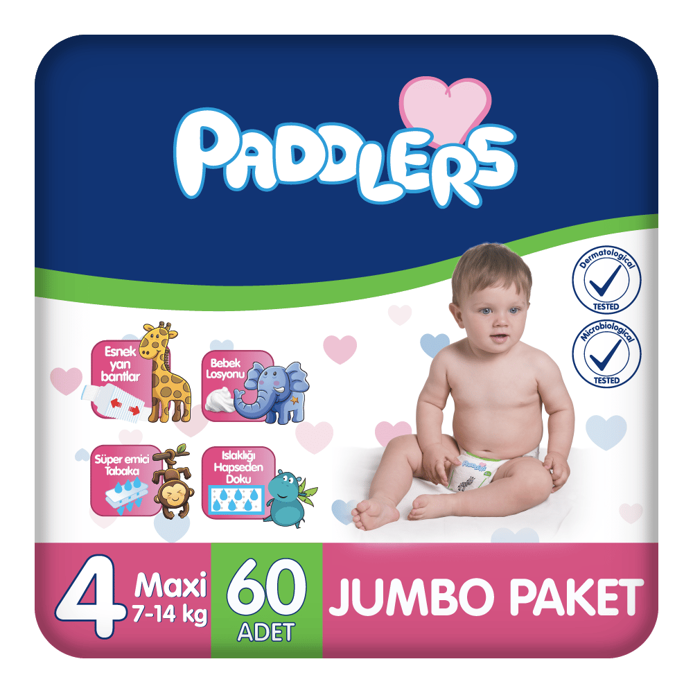 Paddlers Bebek Bezi 4 Numara Maxi 60 Adet (7-14 Kg) Jumbo Paket