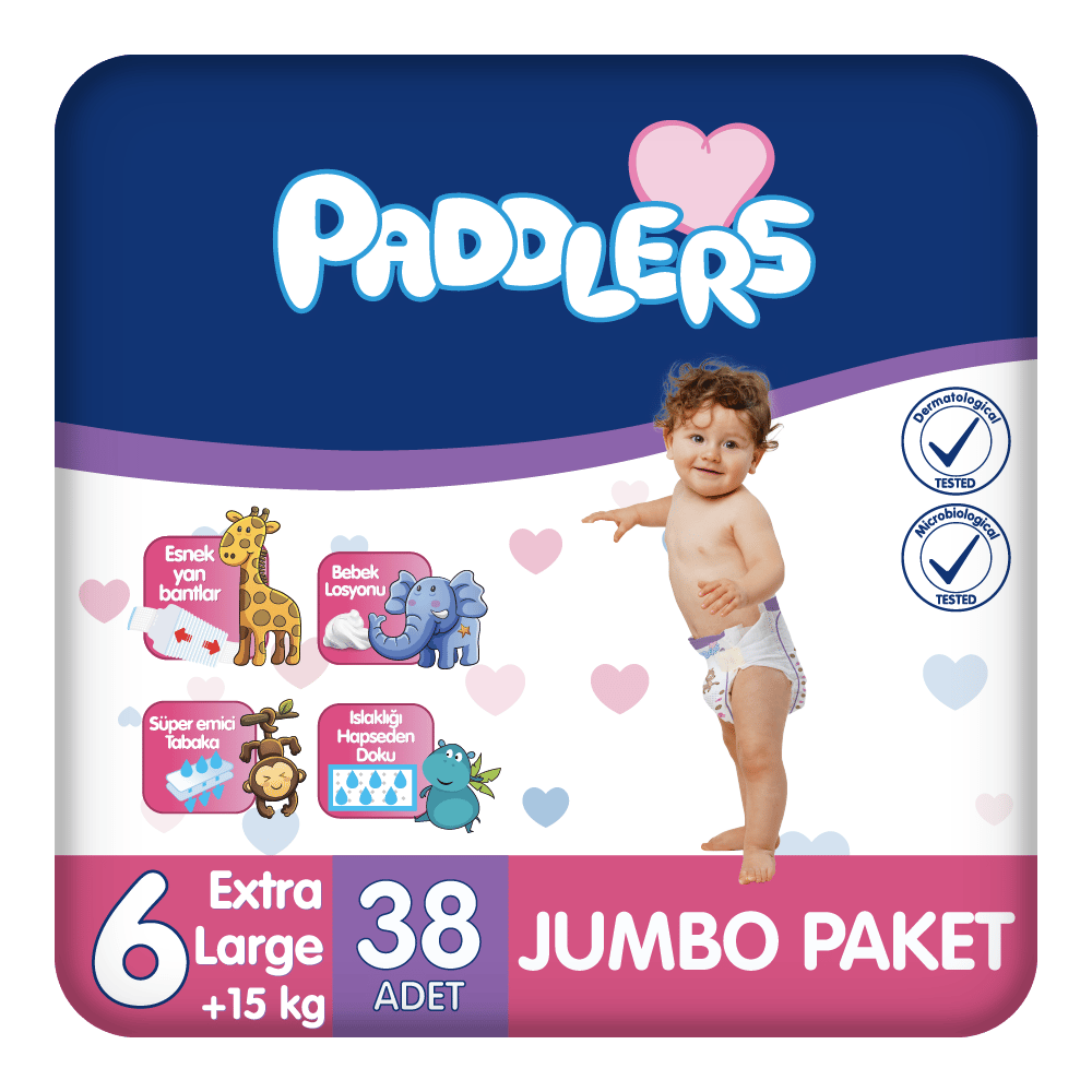 Paddlers Bebek Bezi 6 Numara X-Large 38 Adet (15+Kg) Jumbo Paket