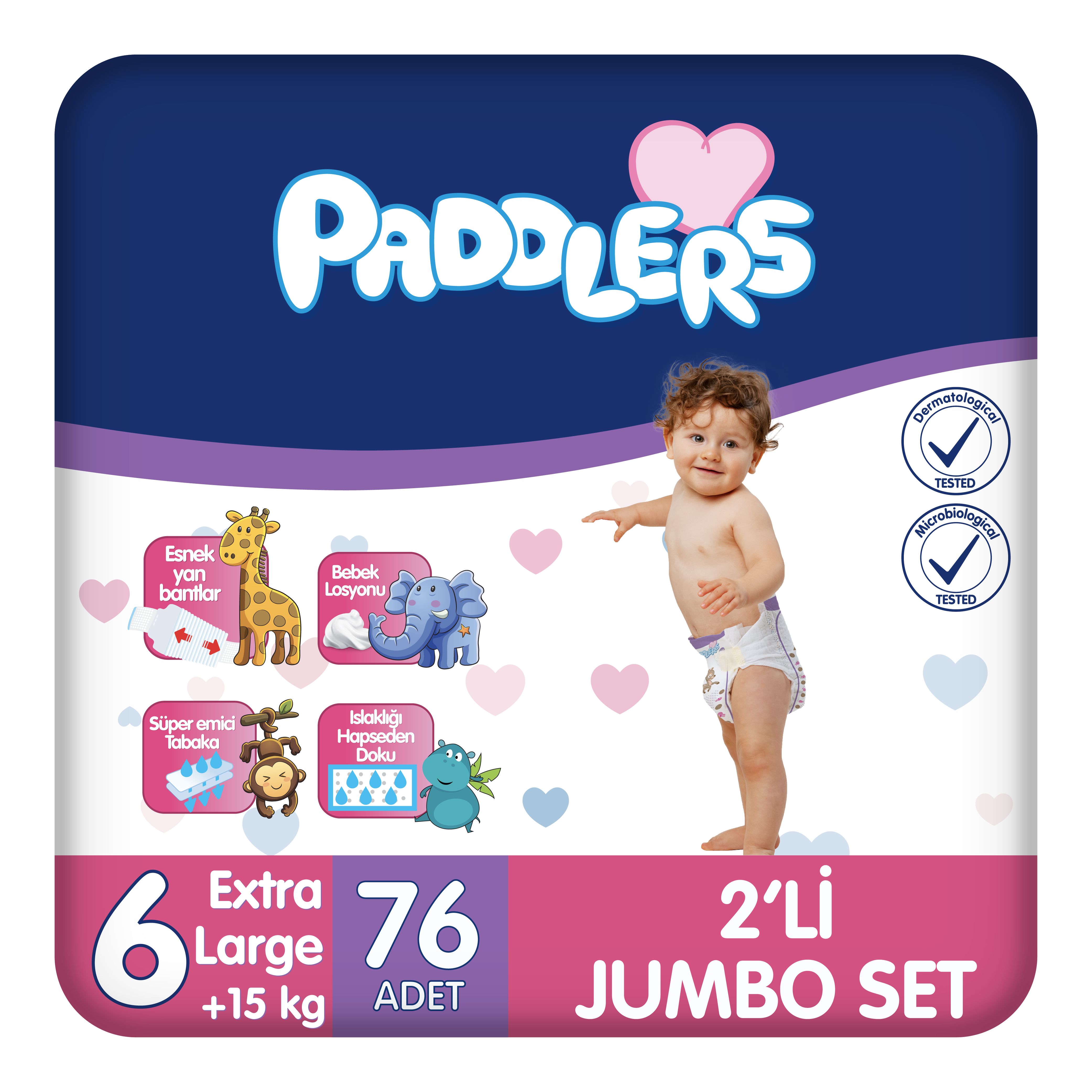 Paddlers Bebek Bezi 6 Numara X-Large 76 Adet (15+Kg) 2'li Jumbo Set
