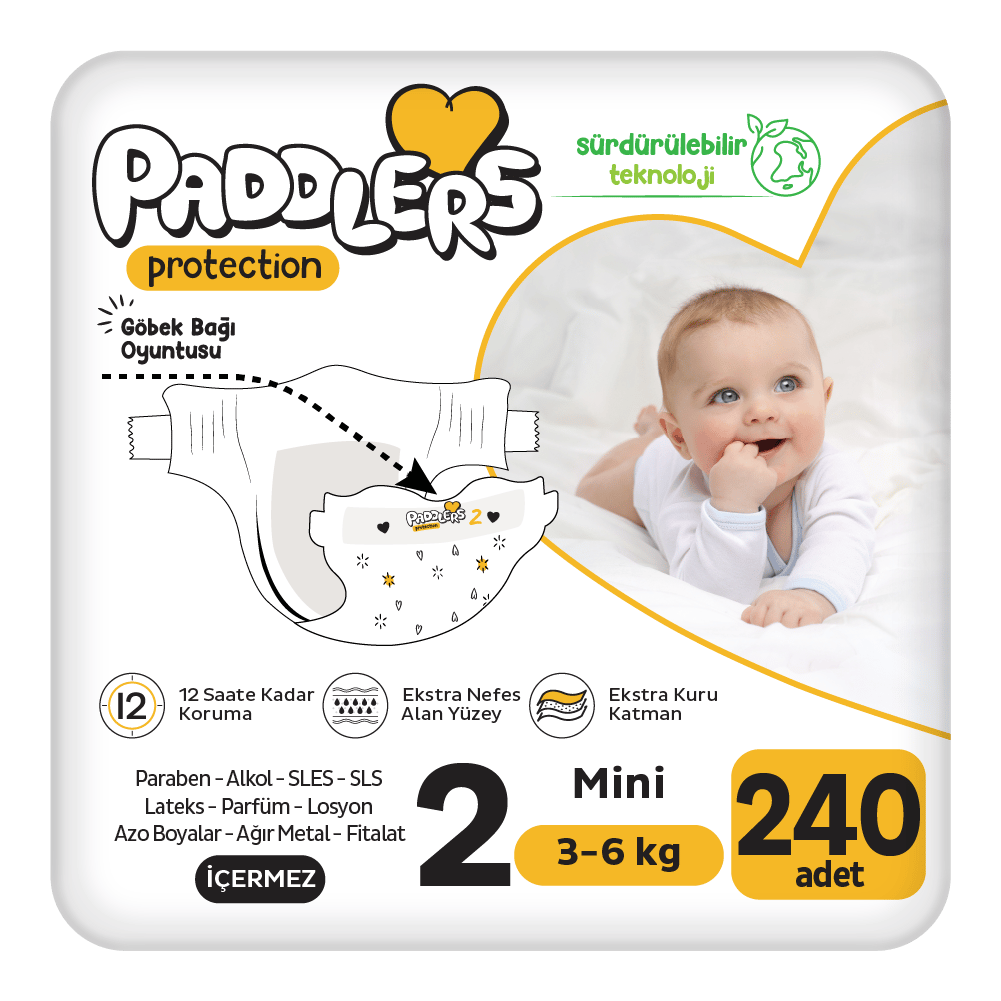 Paddlers Protection Bebek Bezi 2 Numara Mini 240 Adet (3-6 Kg) Ekstra Jumbo Set