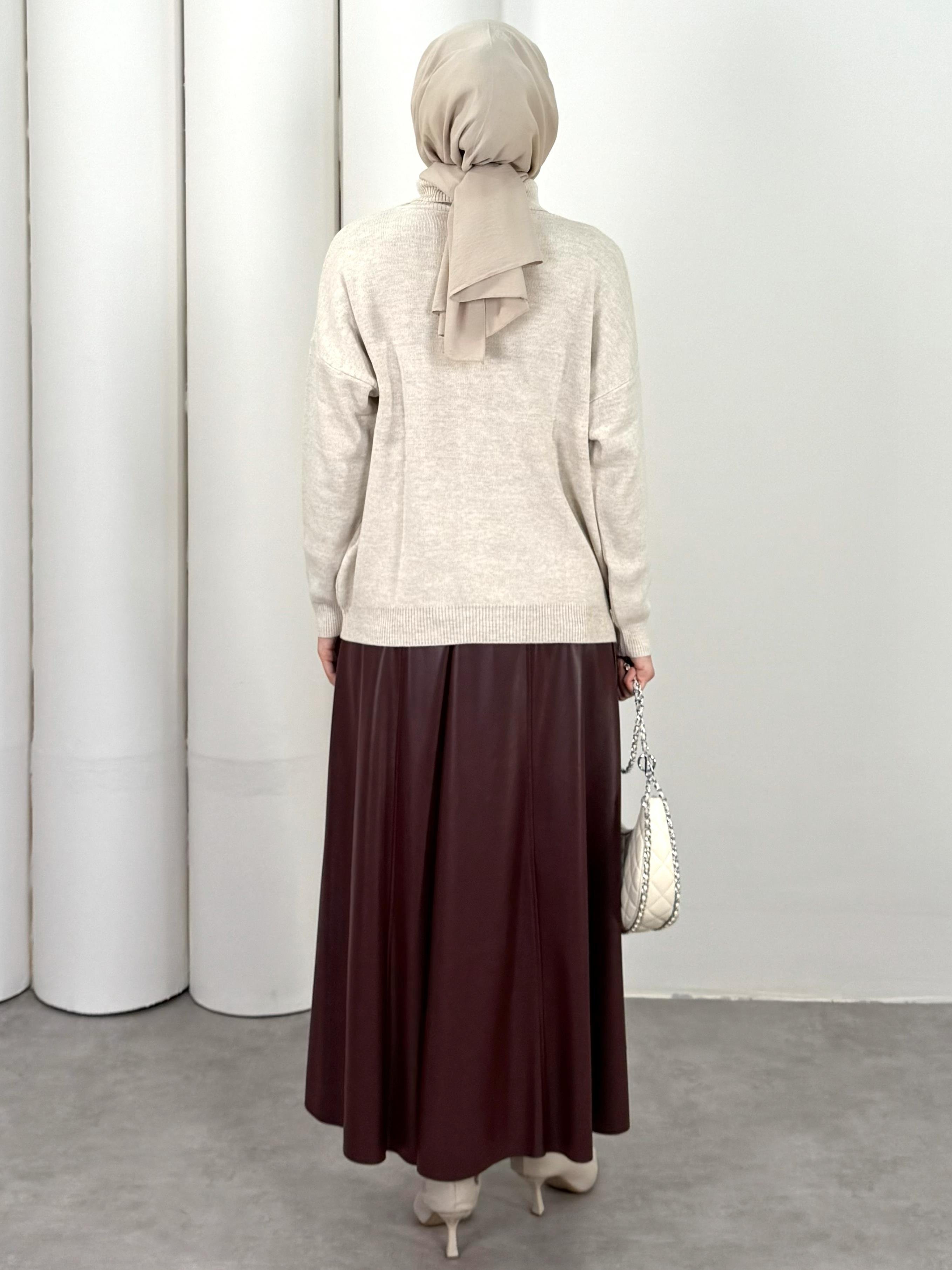 DERİ ETEK BORDO
