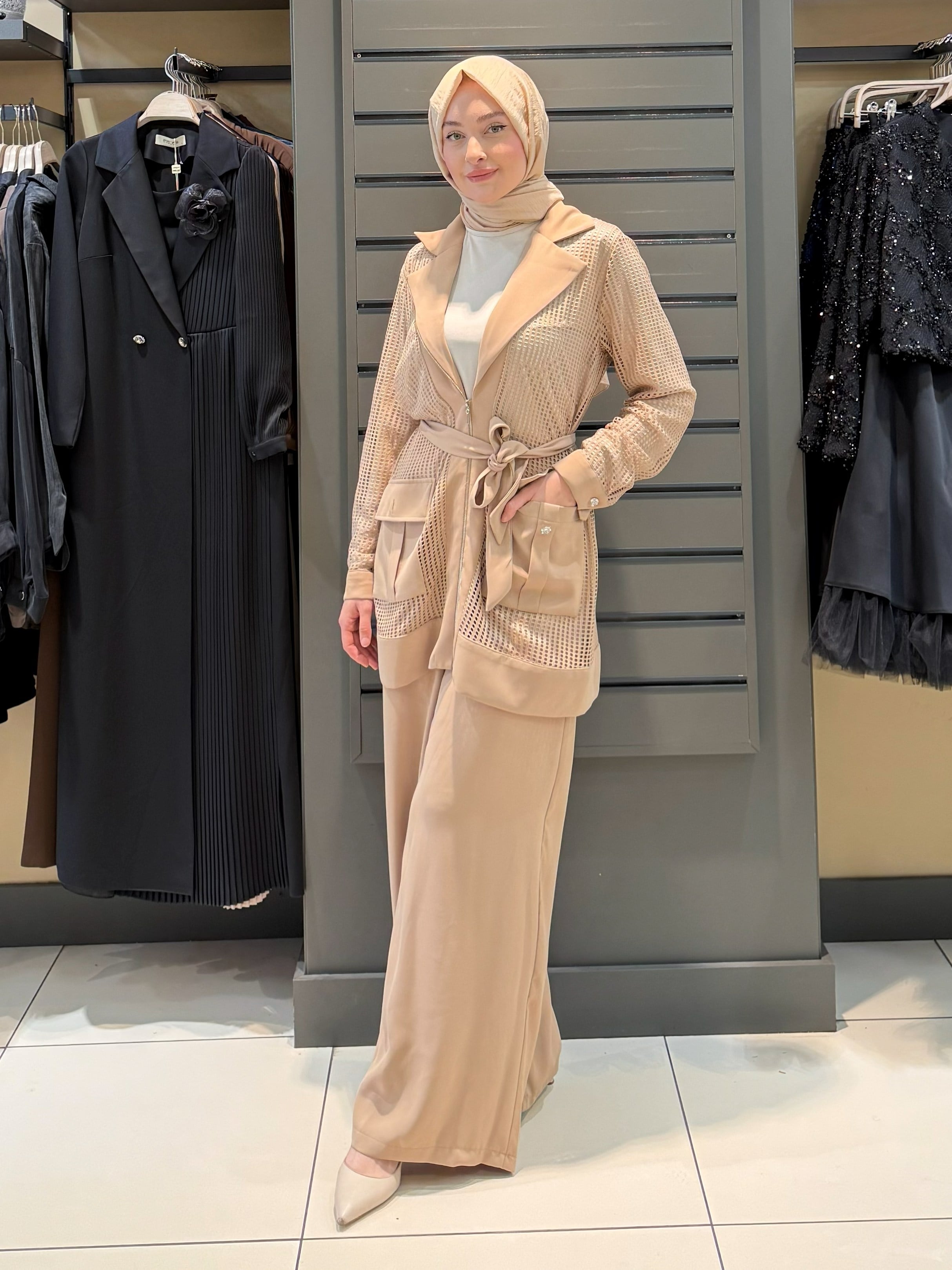 FİLE PANTOLON TAKIM BEJ