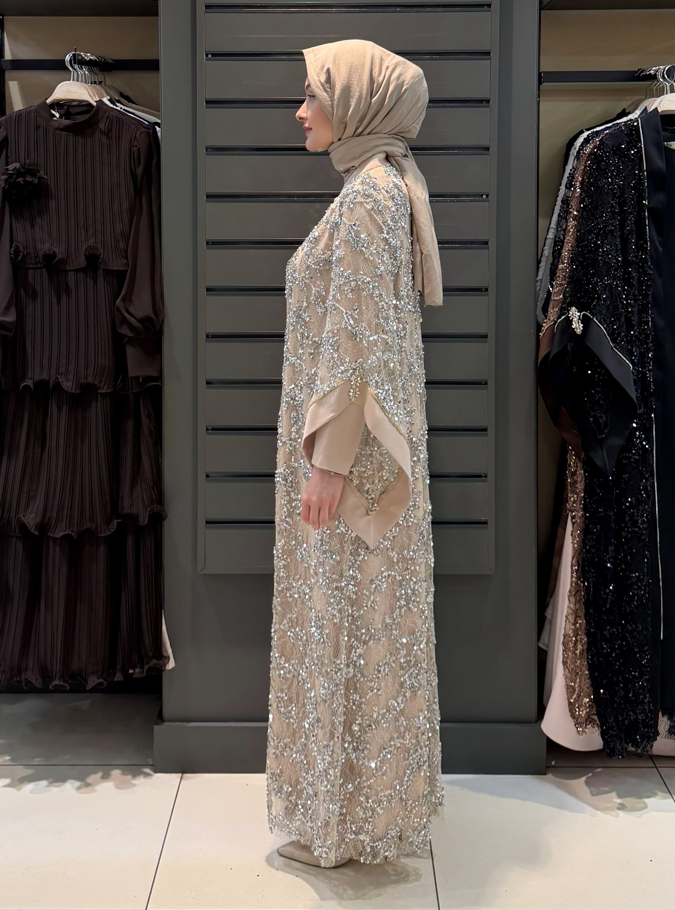 PAYET DETAY ABAYA BEJ