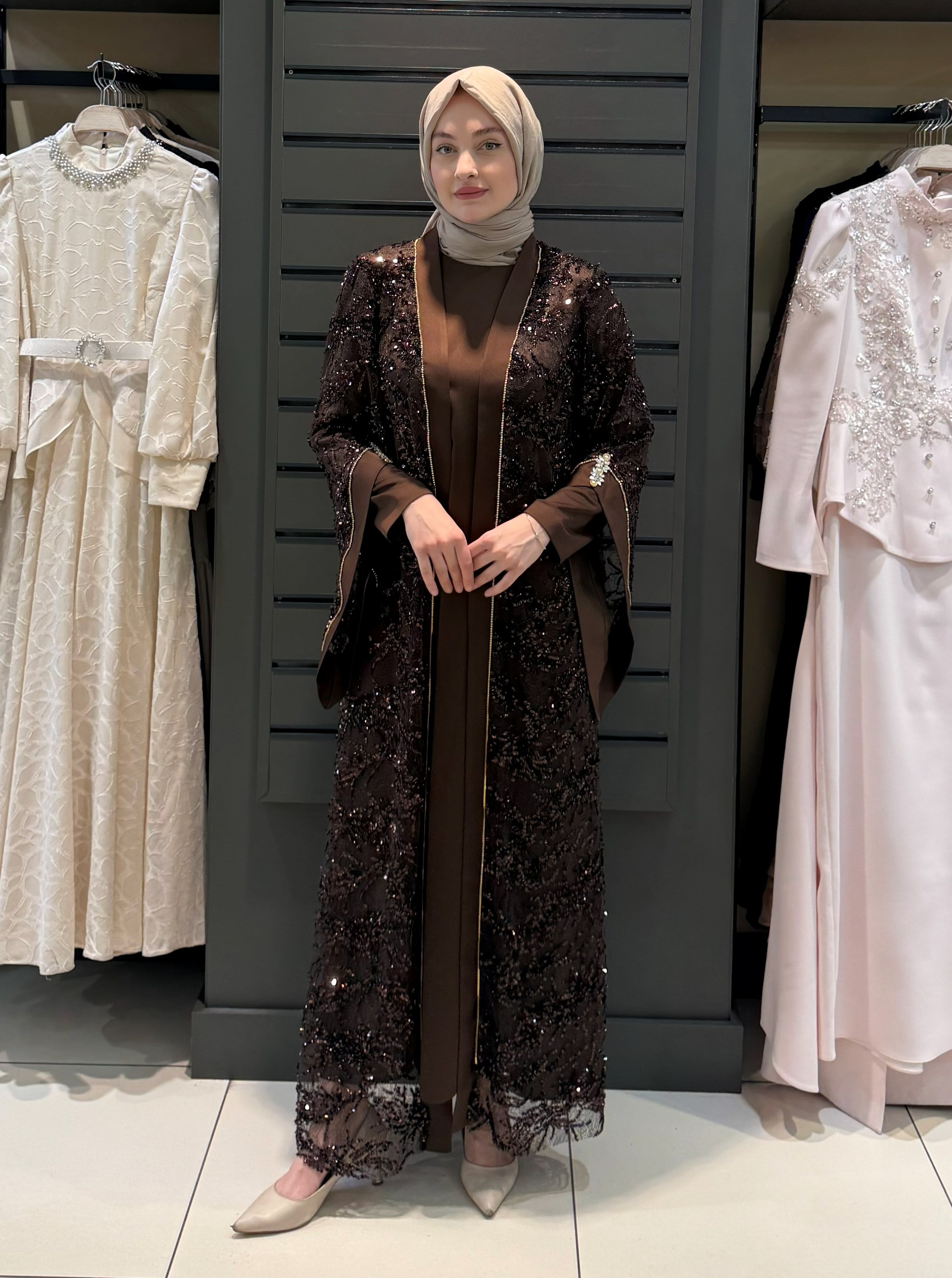 PAYET DETAY ABAYA KAHVE