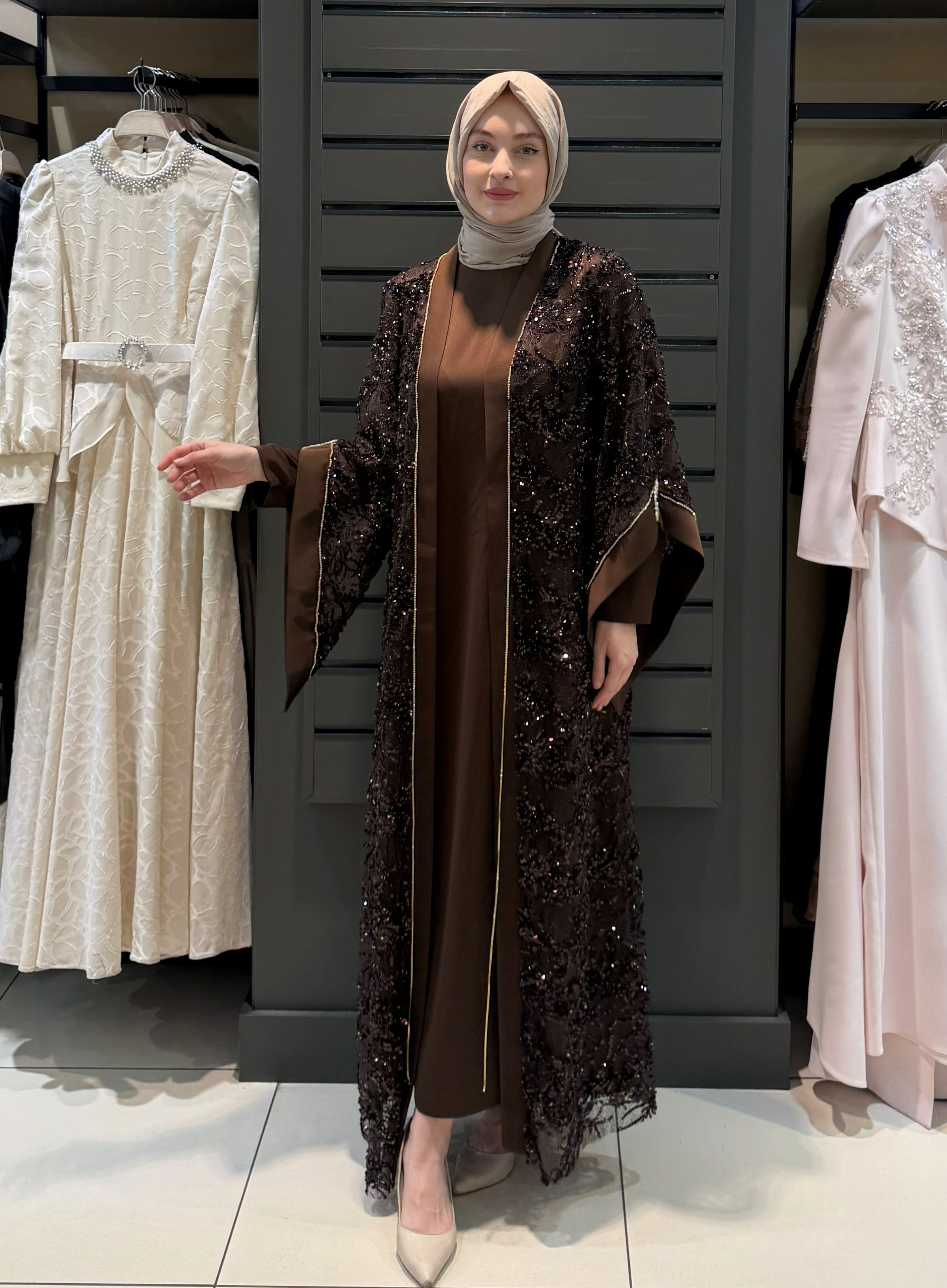 PAYET DETAY ABAYA KAHVE