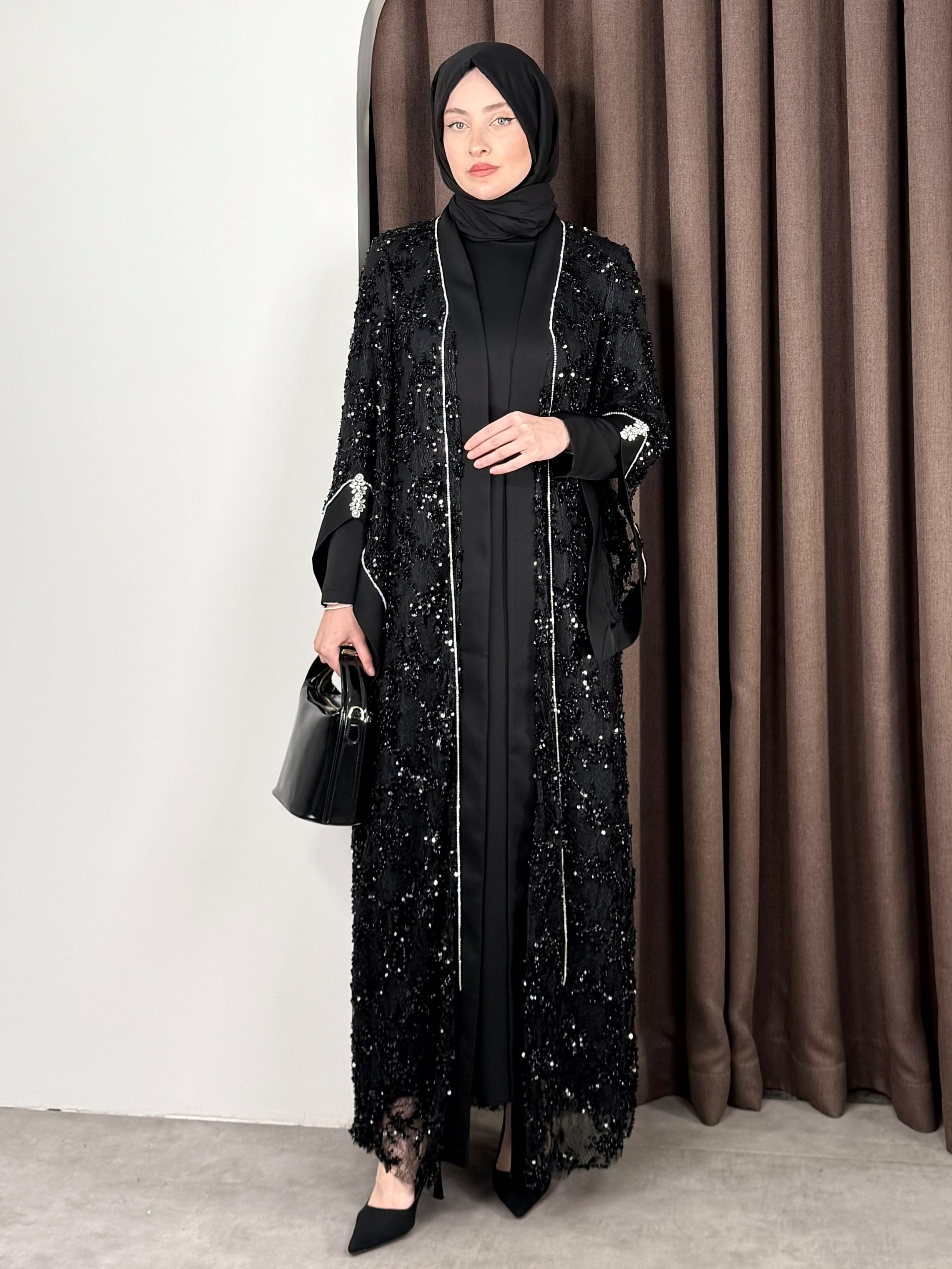 PAYET DETAY ABAYA SİYAH